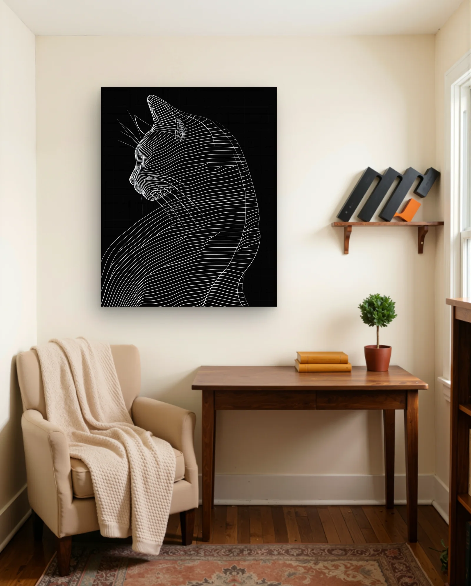 Cat Side Profile White Line Art Wall Art — Modern Digital Art abstract & modern wall art poster