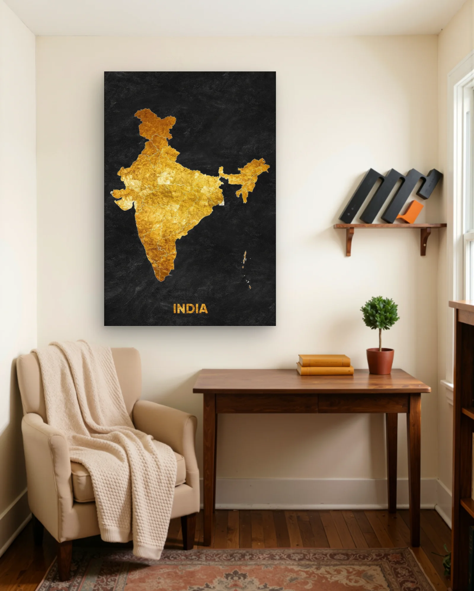 India Map Gold Textured Wall Art — framed wall art poster by Memocult