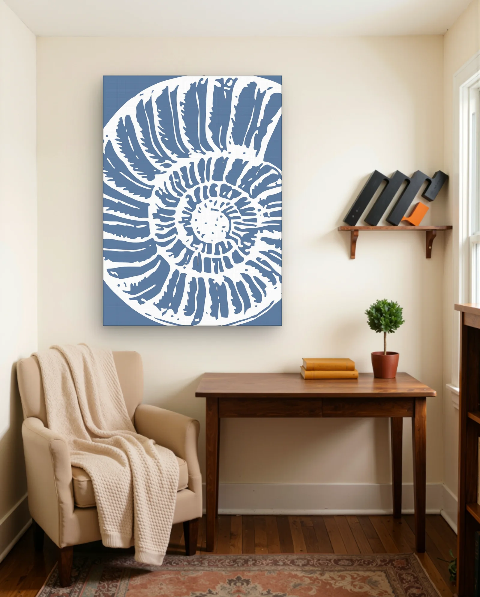 Indigo Nautilus Spiral Wall Art — Modern Digital Art abstract & modern wall art poster