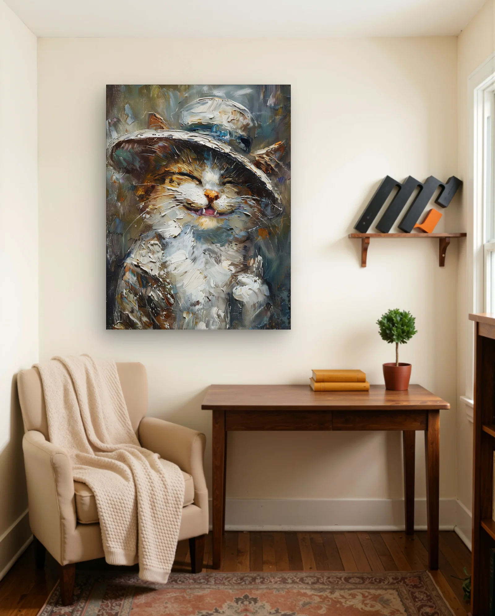 Smiling Cat With Hat Wall Art — Modern Oil Type classical & fine art wall art poster