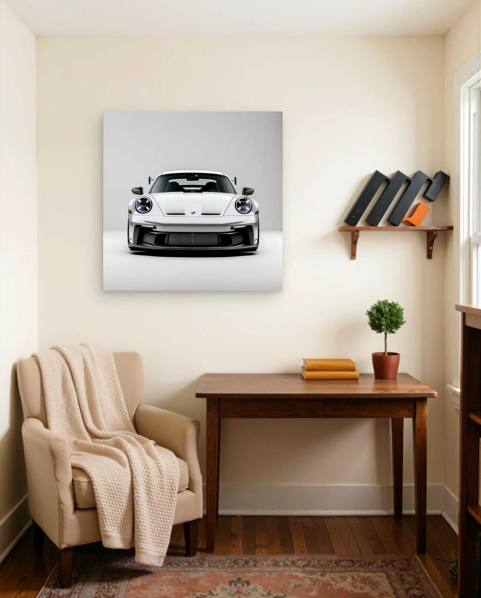 White Porsche 911 GT3 Poster — framed wall art poster by Memocult