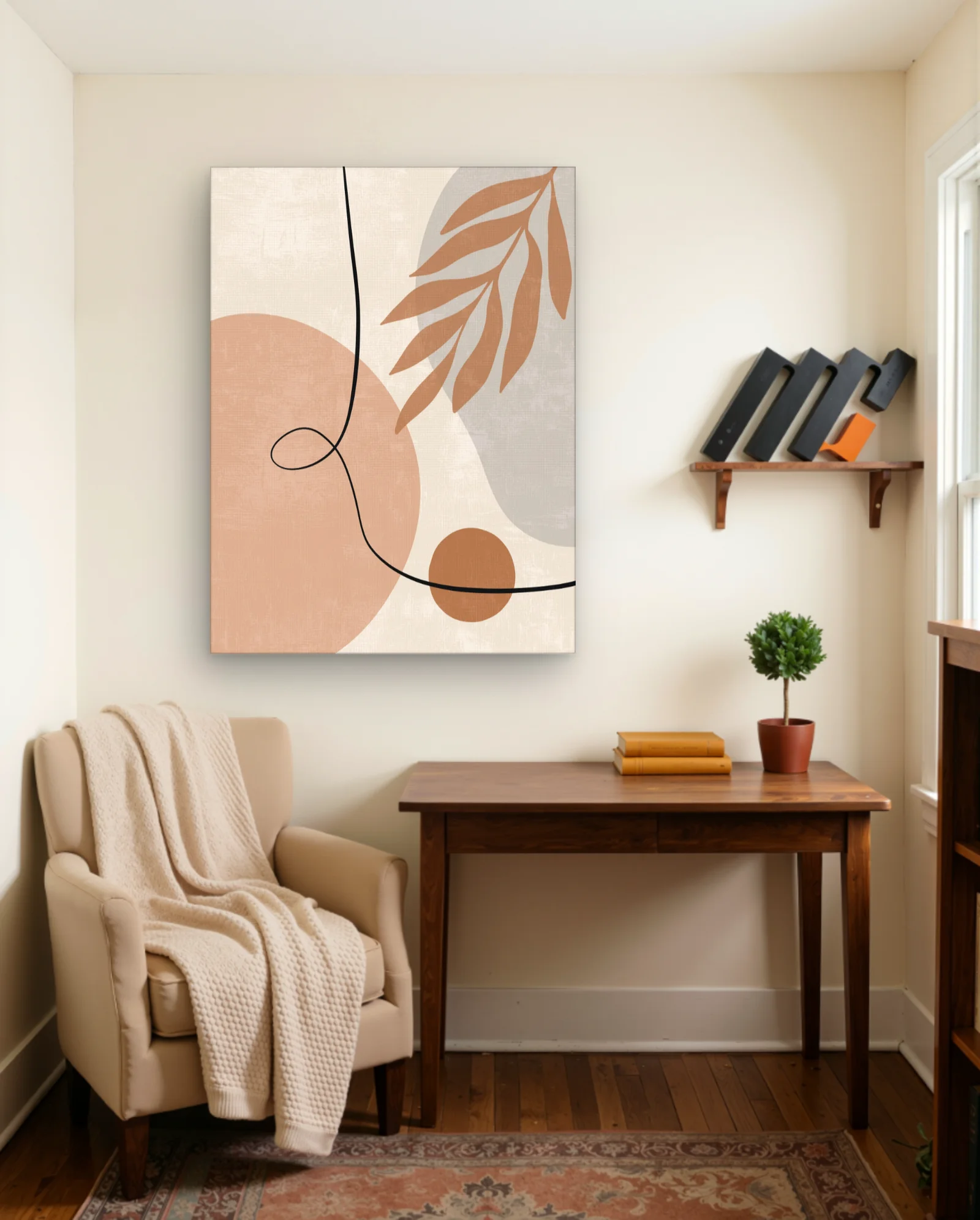 Terracotta Leaf Line Abstract Wall Art — framed wall art poster by Memocult