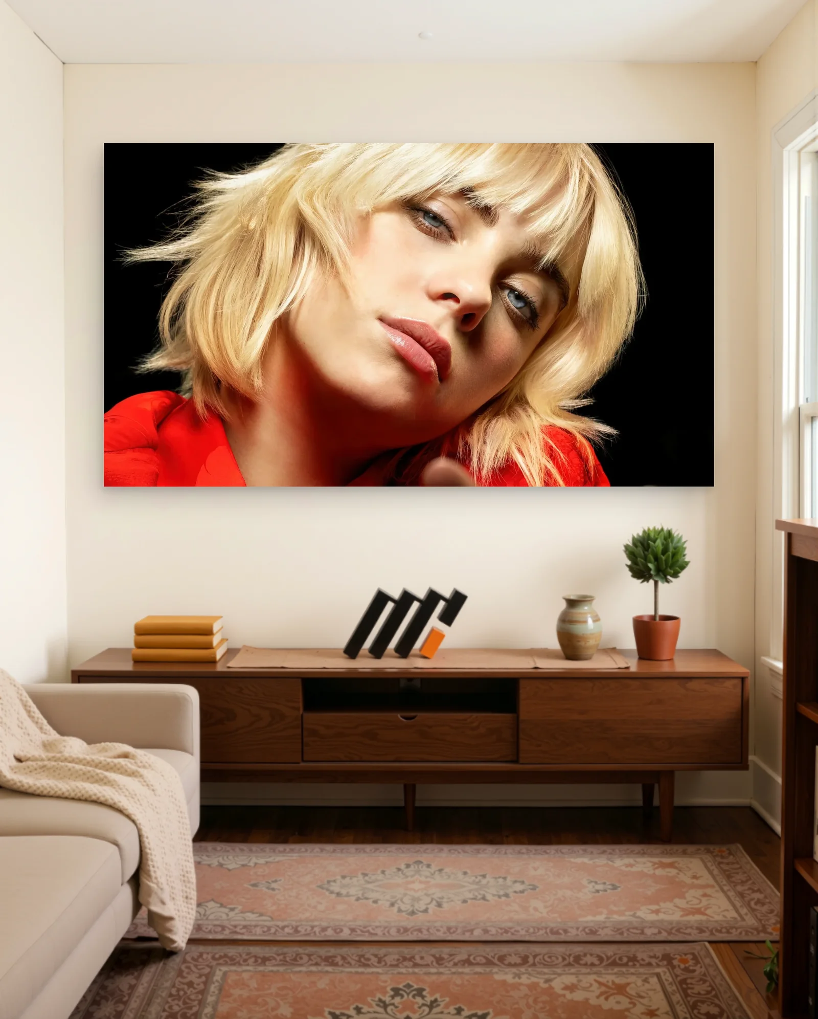 Billie Eilish Red Outfit Poster — framed wall art poster by Memocult
