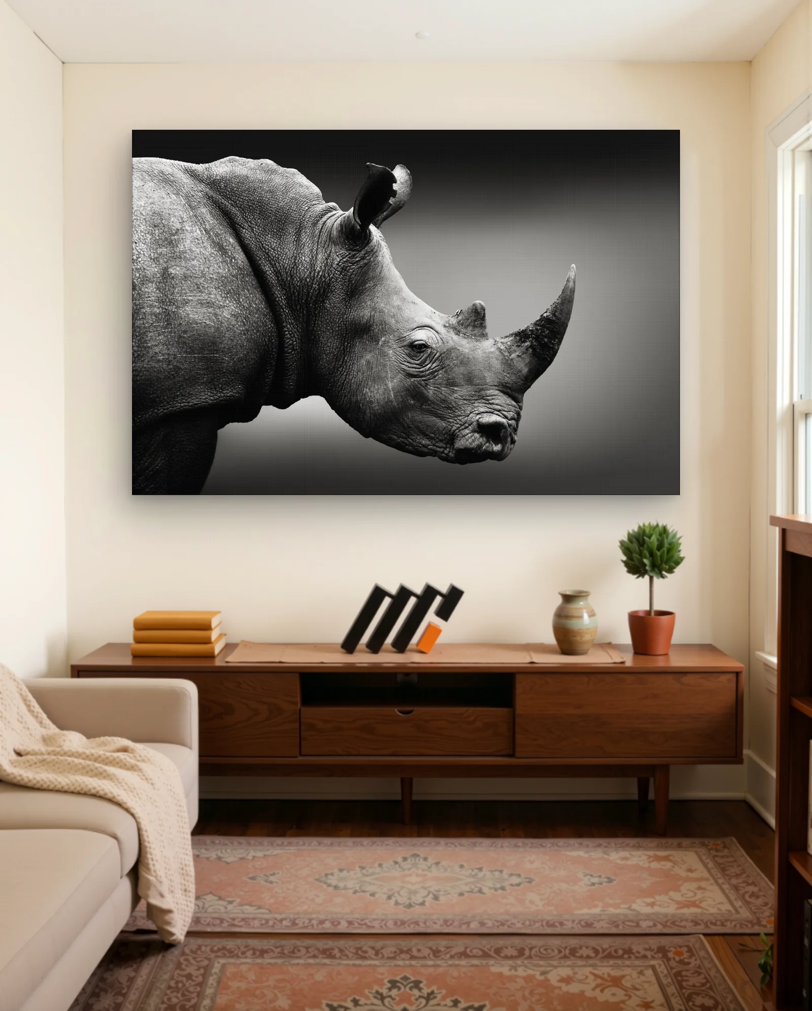 Black Rhinoceros Profile Wall Art — framed wall art poster by Memocult