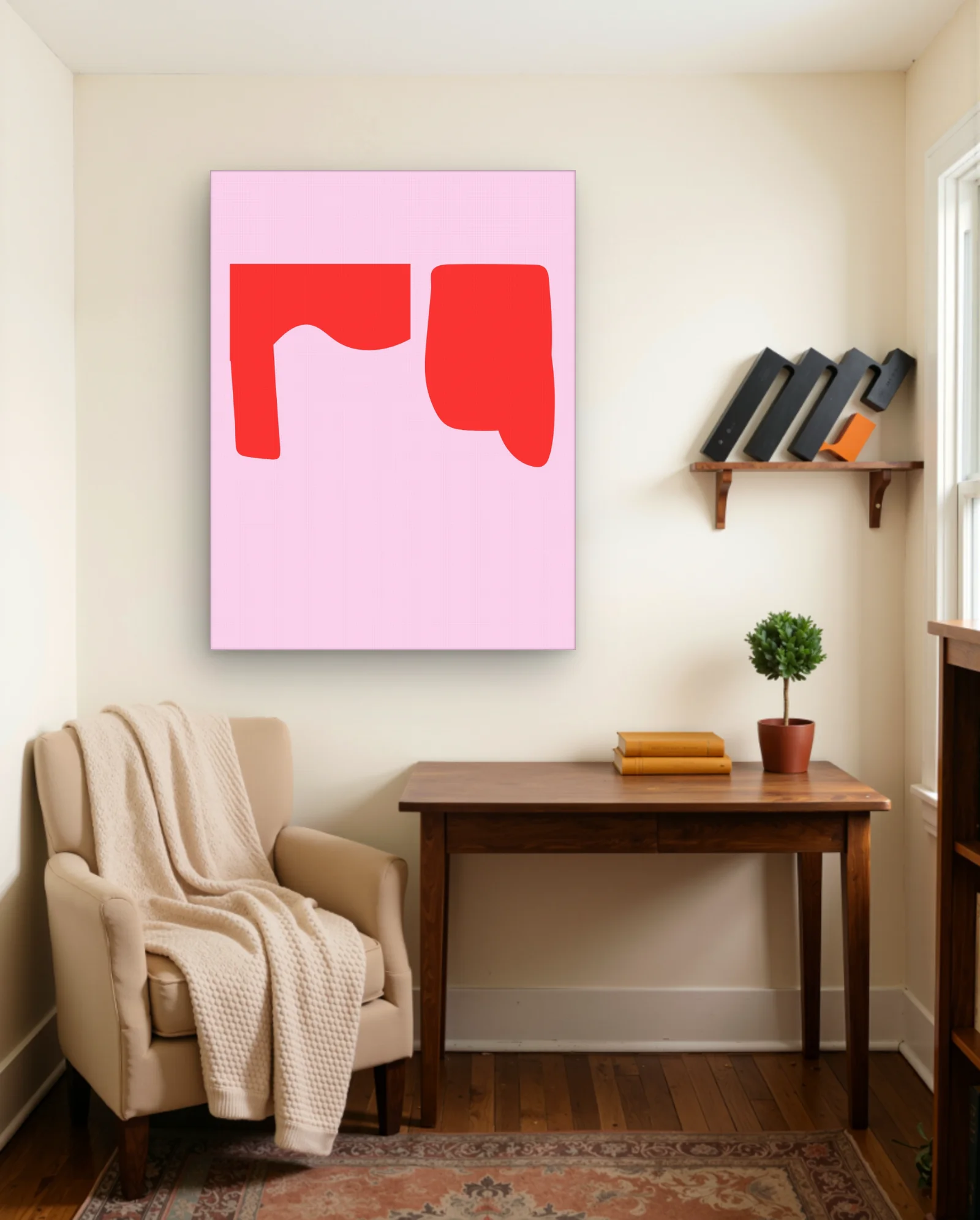 Red Organic Blocks On Pink Wall Art — framed wall art poster by Memocult
