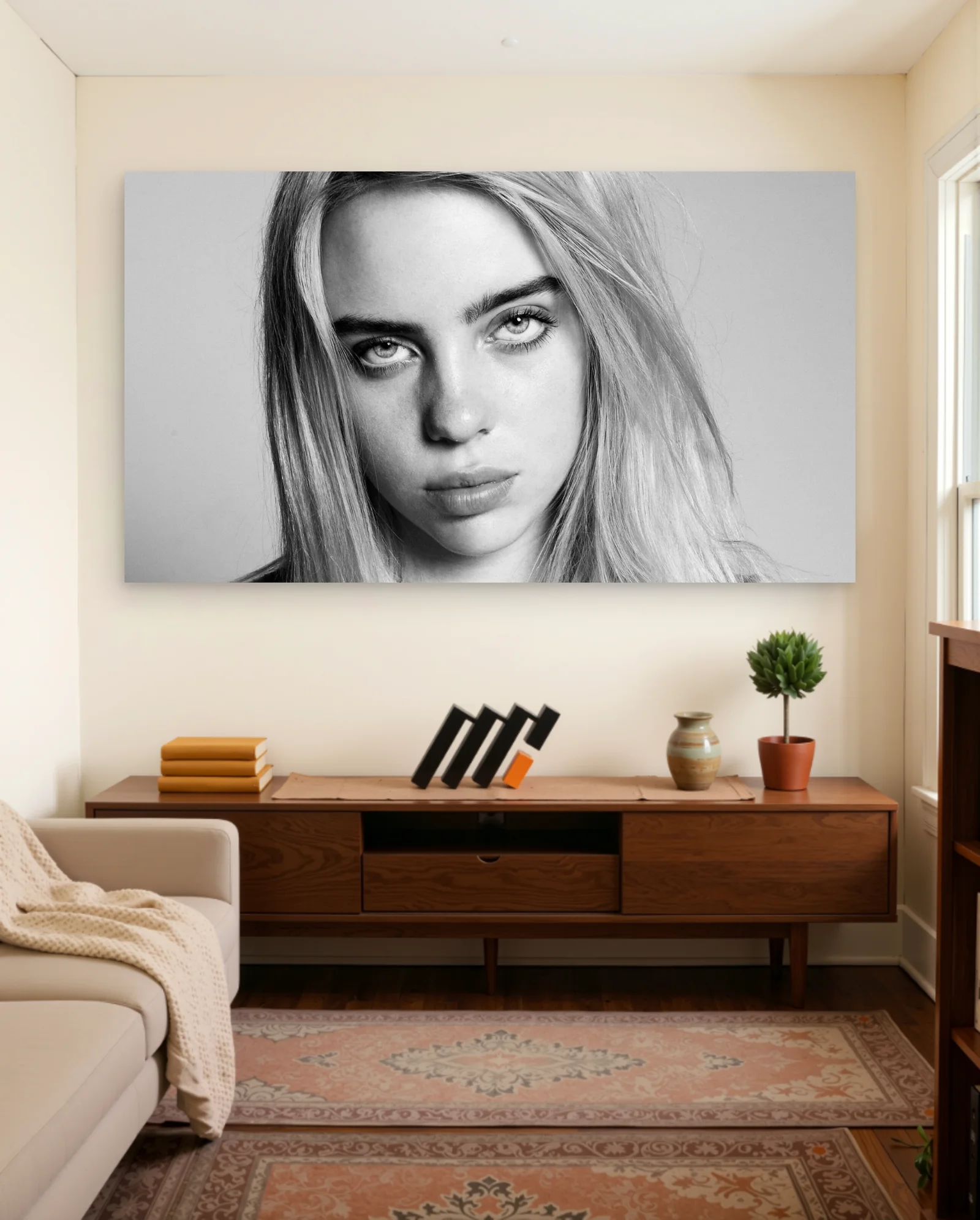 Billie Eilish Intense Gaze Poster — framed wall art poster by Memocult