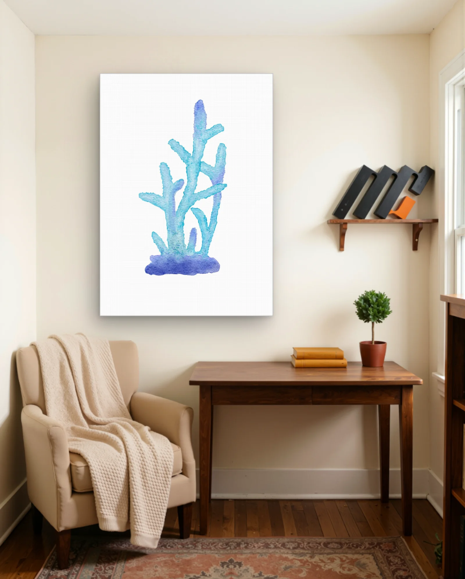 Blue Branch Coral Watercolor Wall Art — Abstract abstract & modern wall art poster