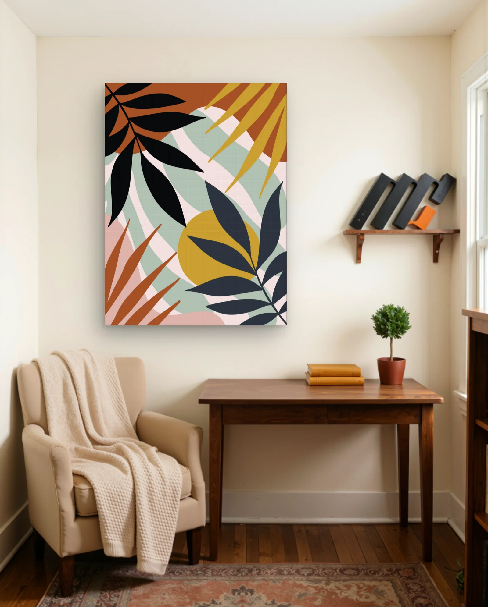 Mustard Sun Sage Waves Tropical Leaves Wall Art — Abstract abstract & modern wall art poster