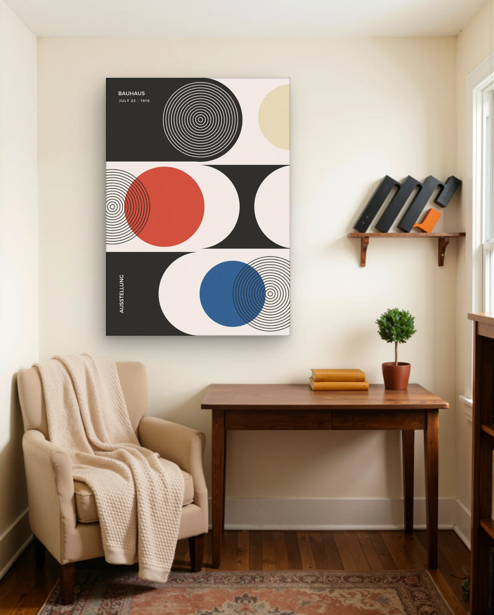 Bauhaus Exhibition Red Blue Circles Wall Art — framed wall art poster by Memocult