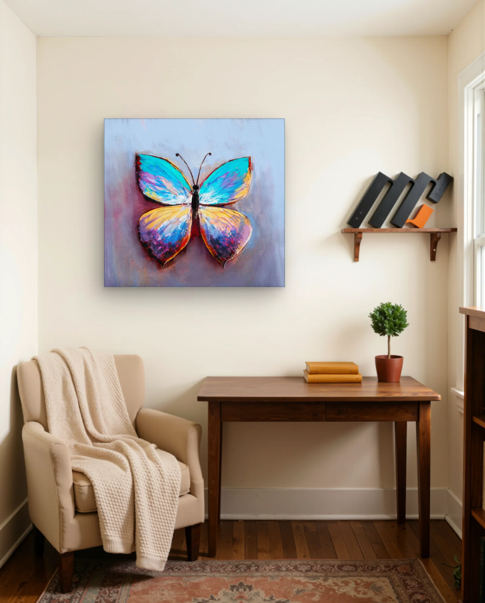 Turquoise Gold Butterfly Wall Art — Modern Oil Type classical & fine art wall art poster