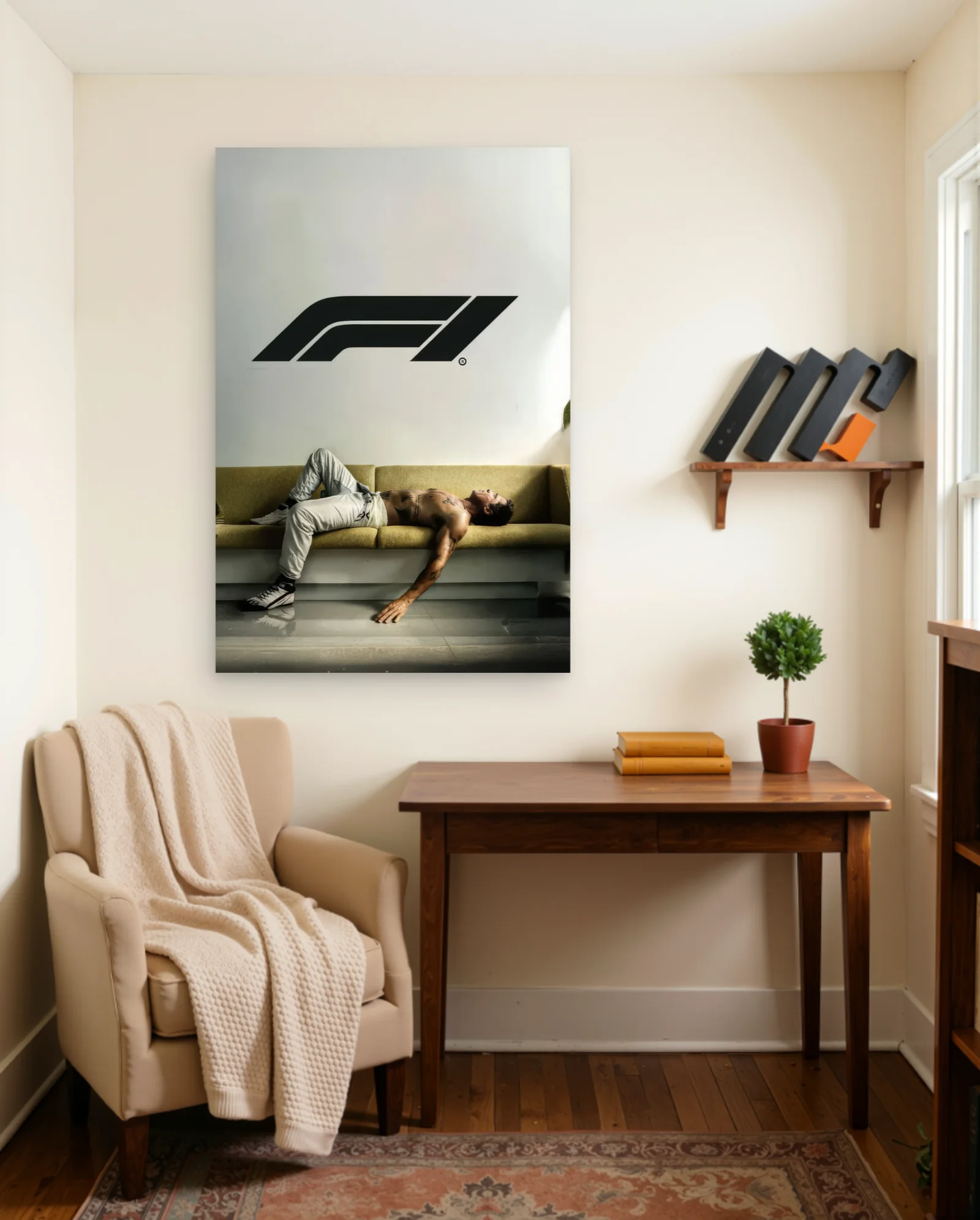 Formula 1 Brad Pitt Poster — framed wall art poster by Memocult