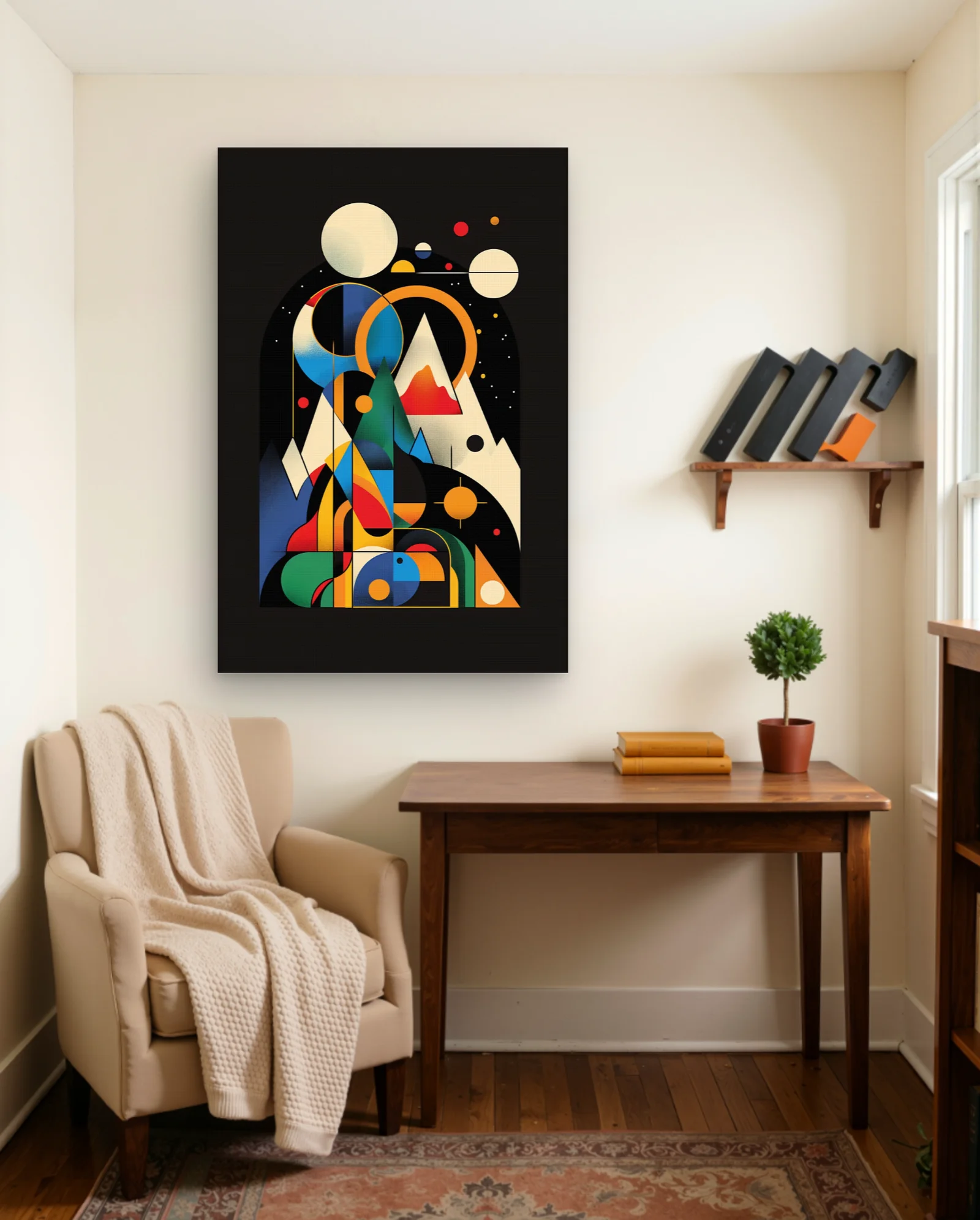 Geometric Abstract Mountains And Circles Wall Art — framed wall art poster by Memocult