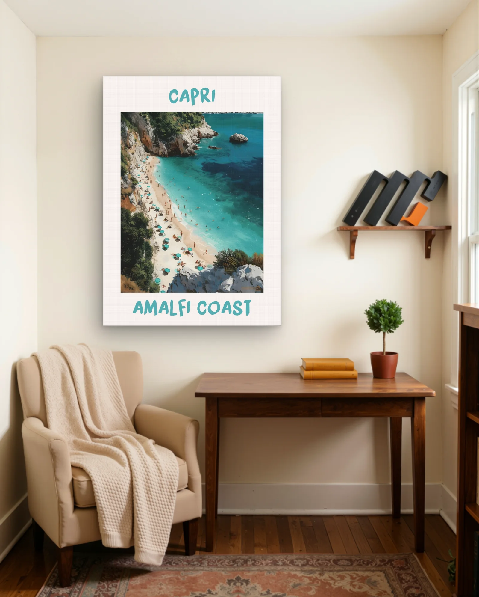 Capri Amalfi Coast Teal Umbrellas Wall Art — Modern Digital Art abstract & modern wall art poster