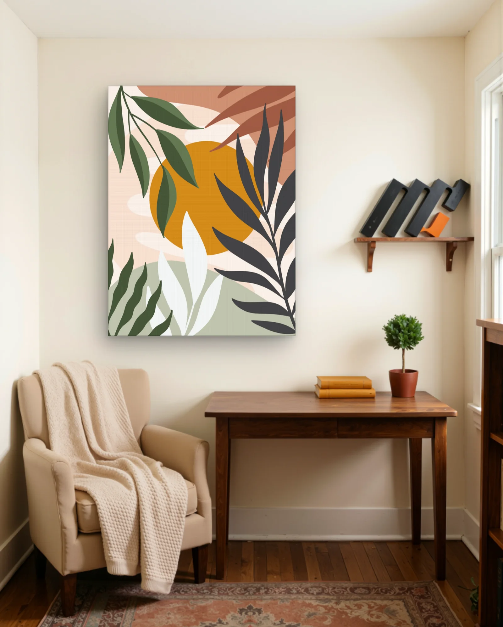 Ochre Sun Botanical Abstract Wall Art — framed wall art poster by Memocult