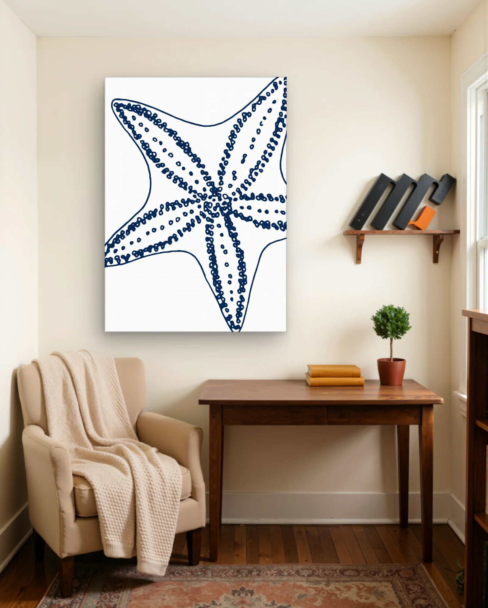 Navy Starfish Wall Art — framed wall art poster by Memocult