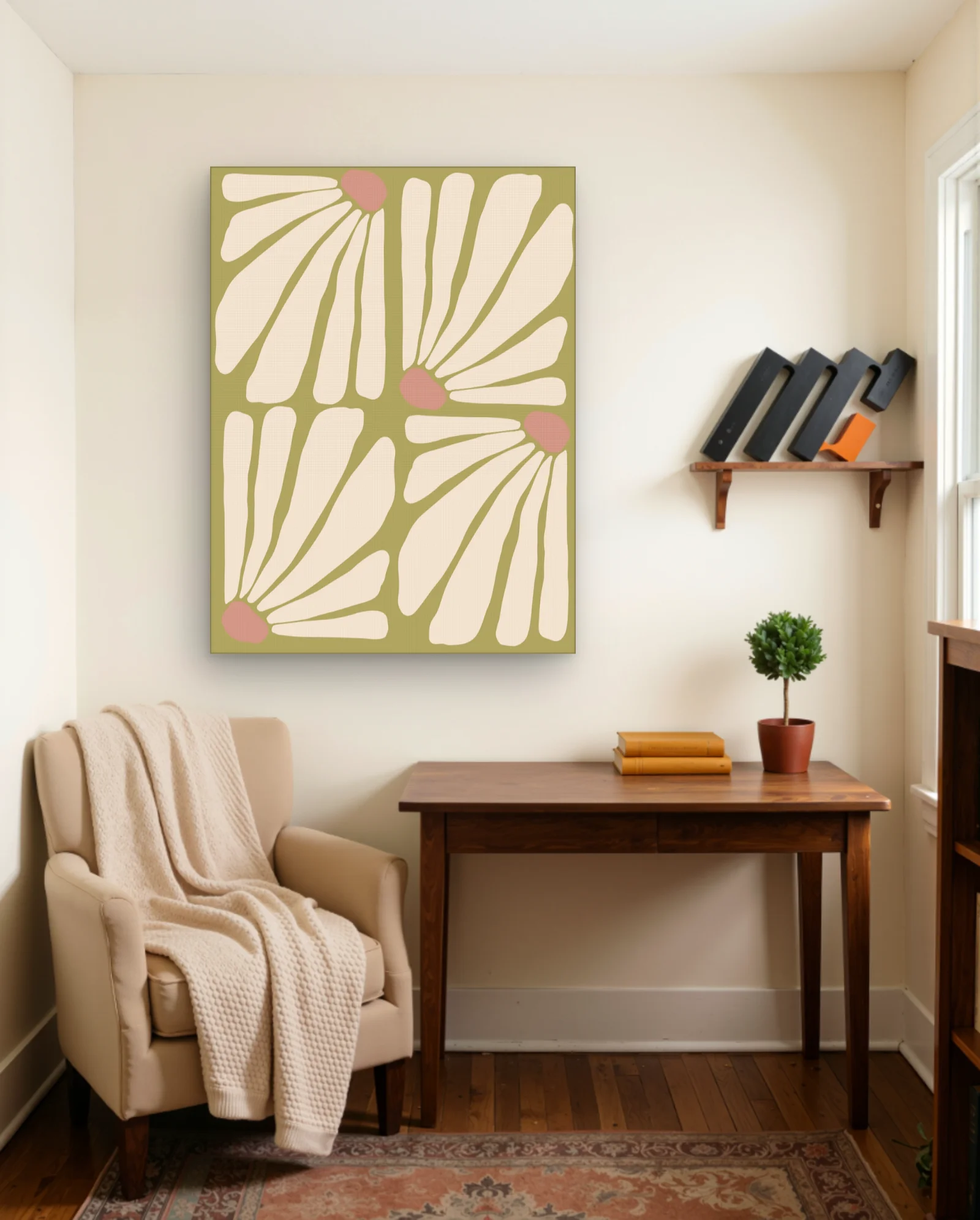 Olive Blush Daisy Fan Wall Art — framed wall art poster by Memocult