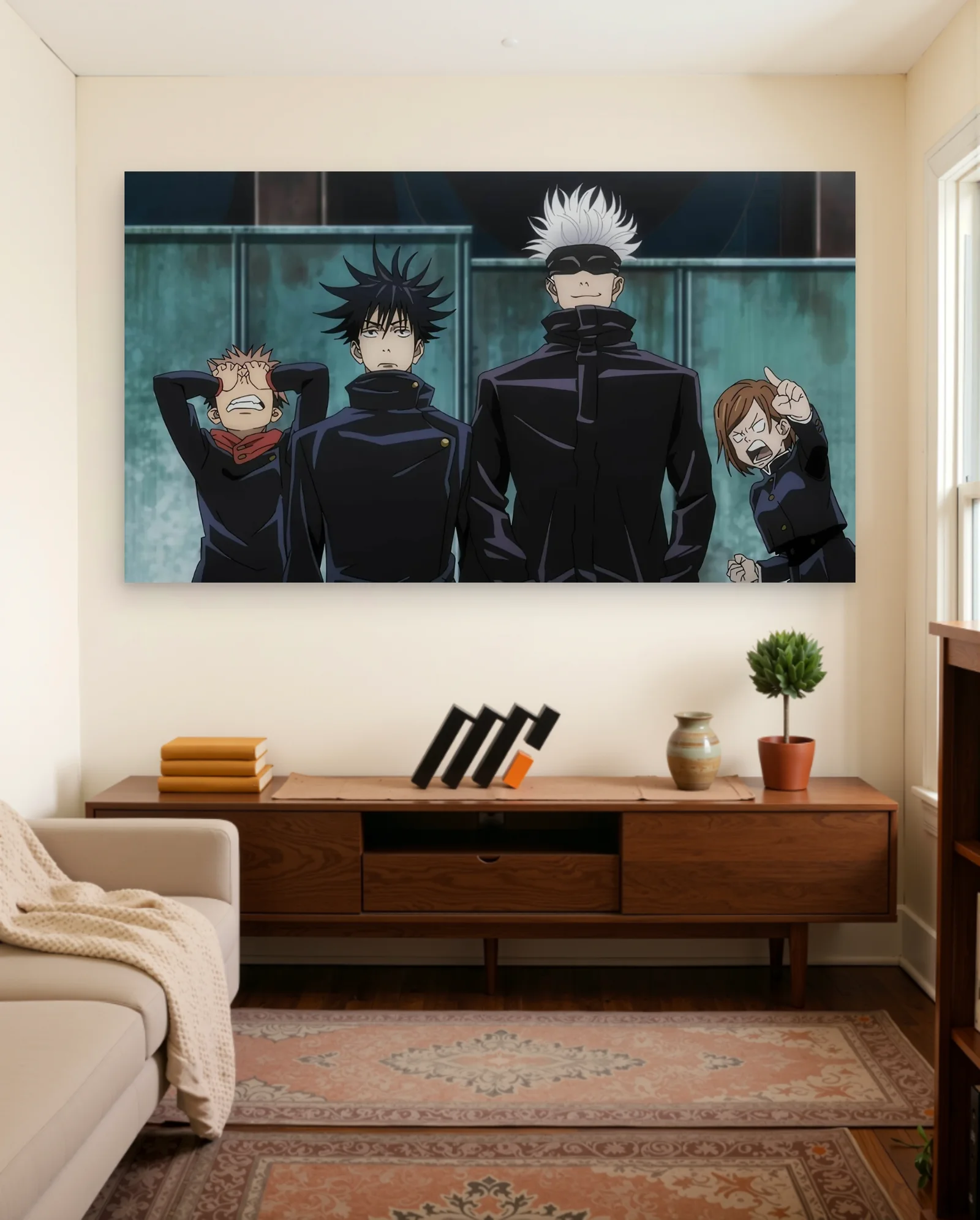 Yuji Itadori Megumi Fushiguro Gojo Nobara Poster — framed wall art poster by Memocult