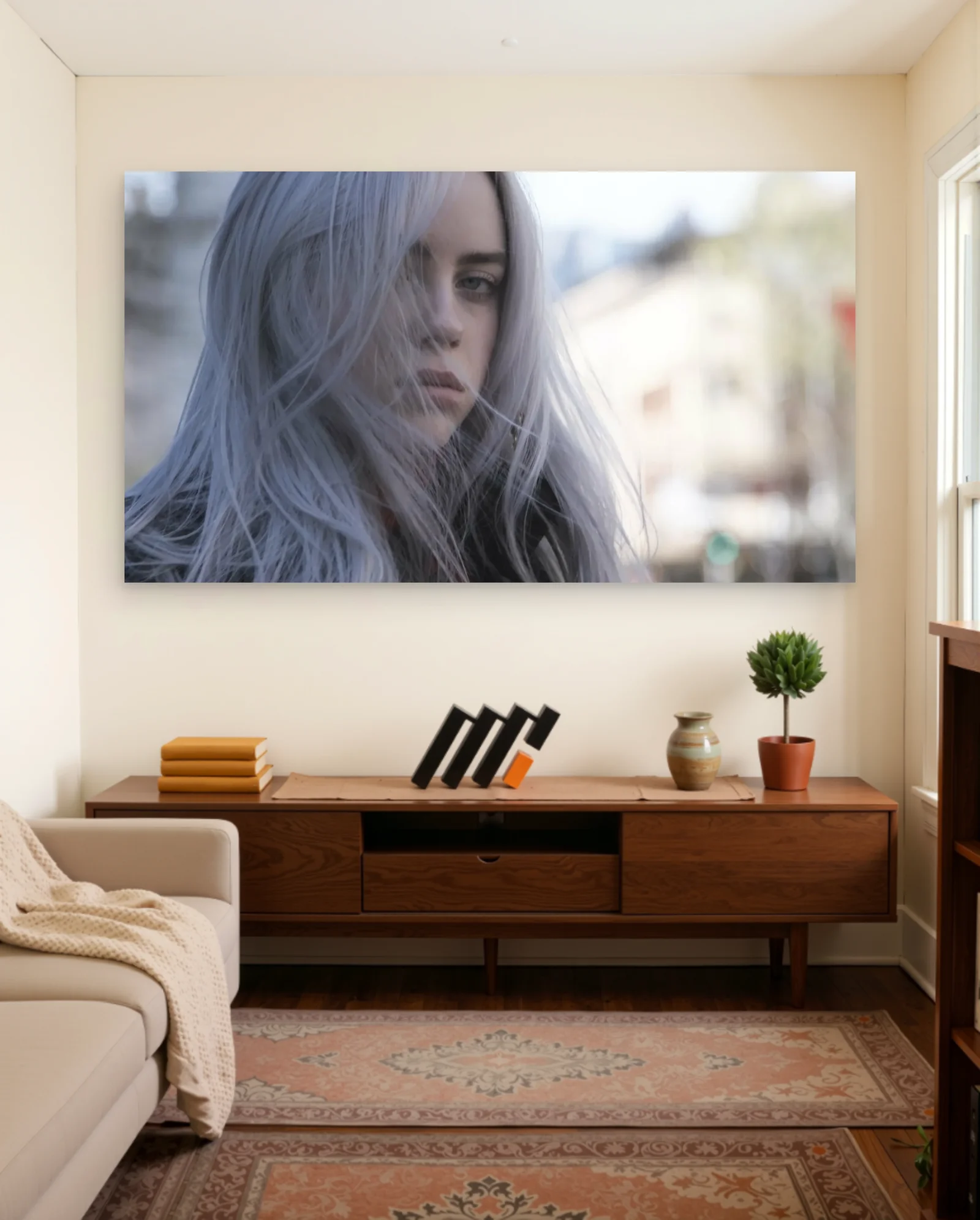 Billie Eilish Silver Hair Poster — framed wall art poster by Memocult