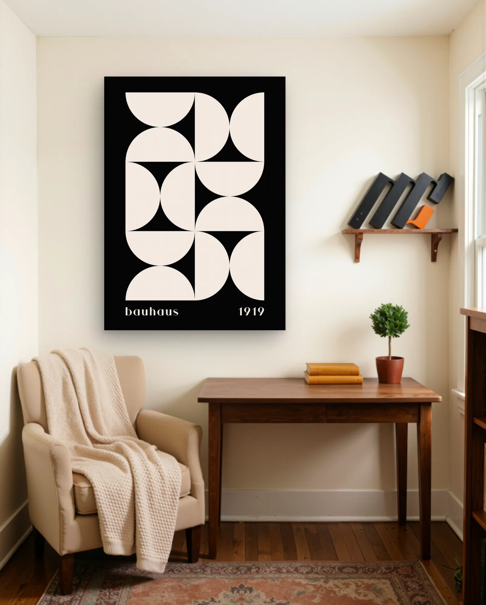 Bauhaus Cream Semi Circles 1919 Wall Art — framed wall art poster by Memocult