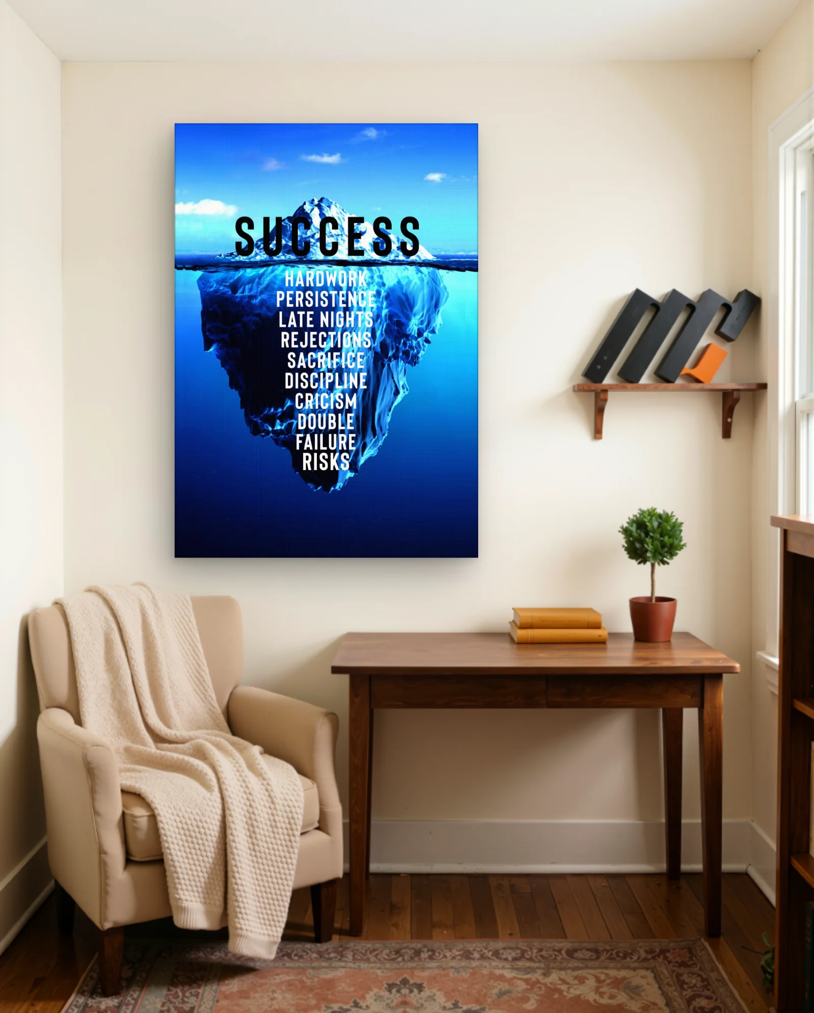 Success Iceberg Motivational Quote Wall Art — Quotes graphic & typography wall art poster