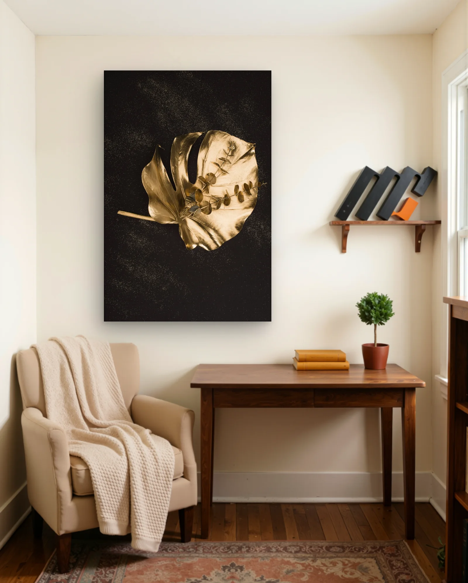 Gilded Monstera And Eucalyptus Wall Art — framed wall art poster by Memocult