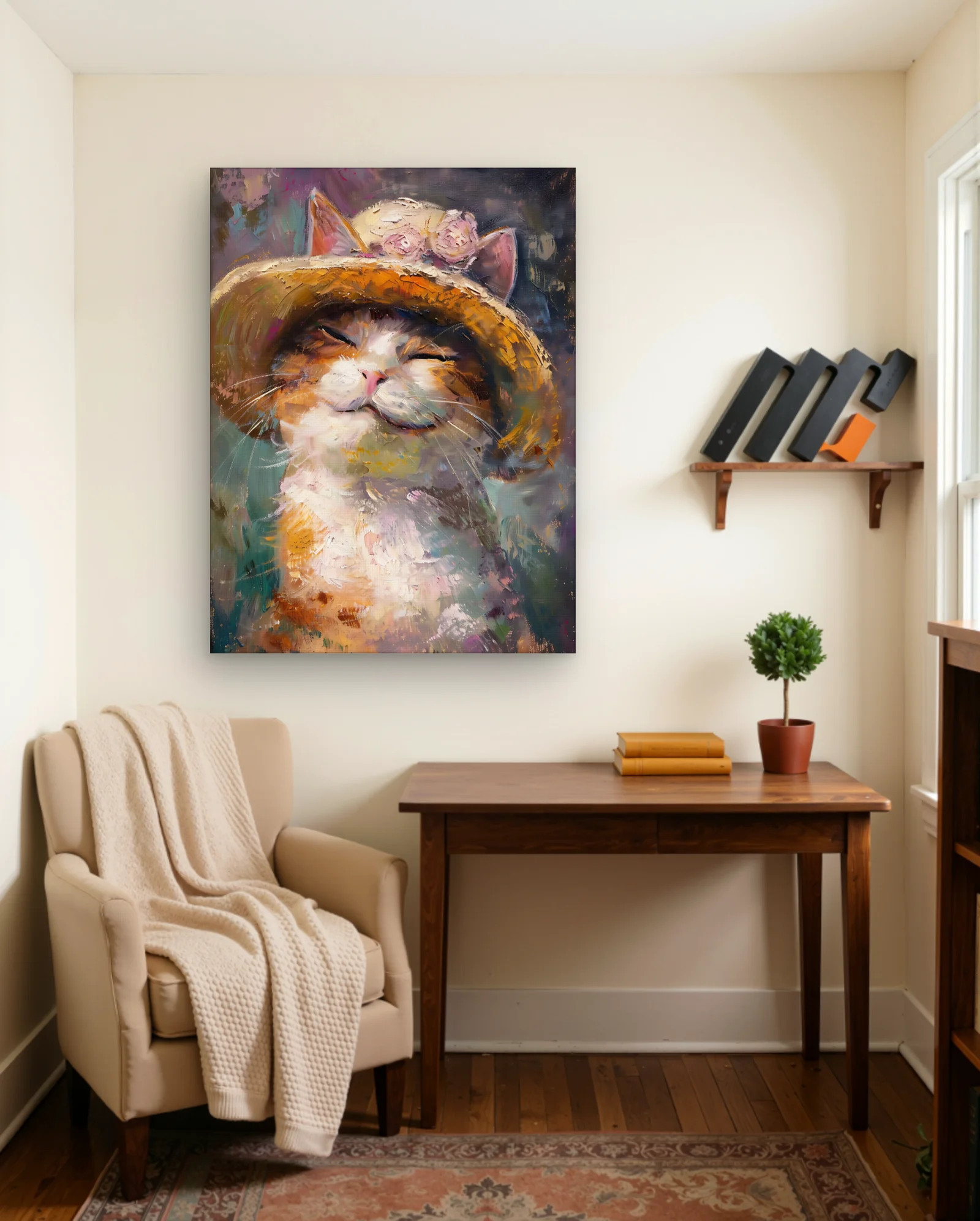 Smiling Cat With Rose Crown Hat Wall Art — Abstract abstract & modern wall art poster