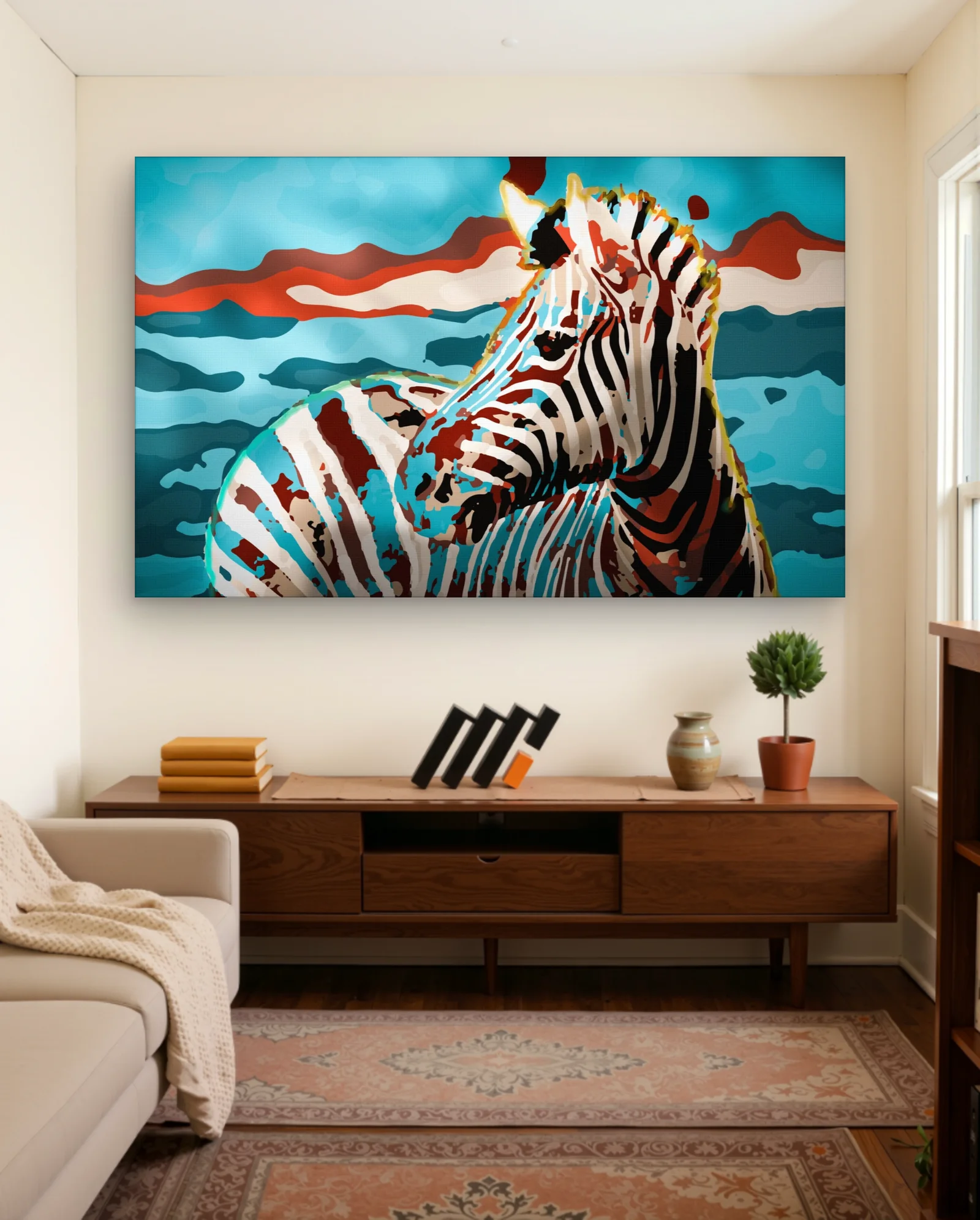 Turquoise Coral Zebra Wall Art — Abstract abstract & modern wall art poster