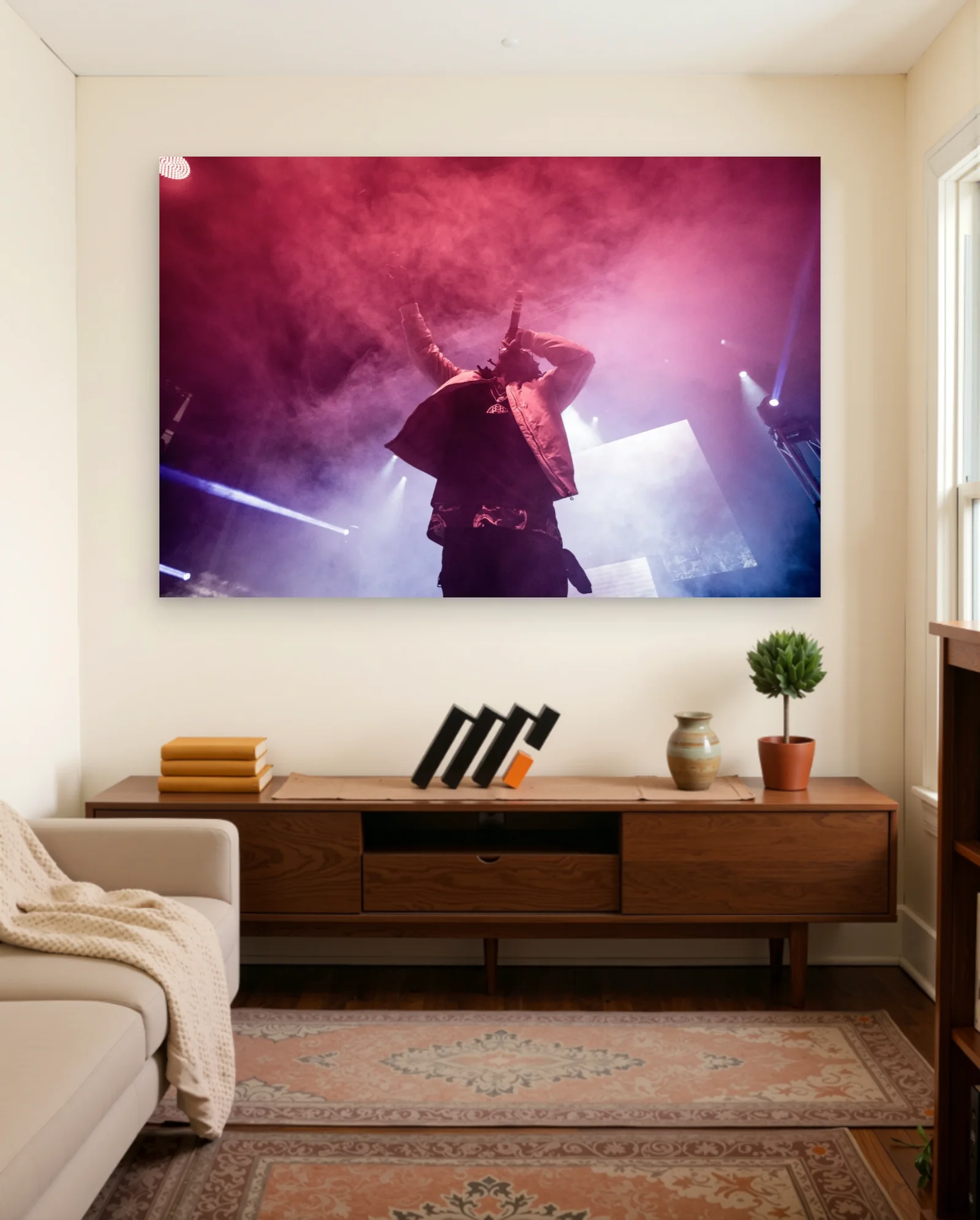 Travis Scott Red Purple Fog Poster — framed wall art poster by Memocult