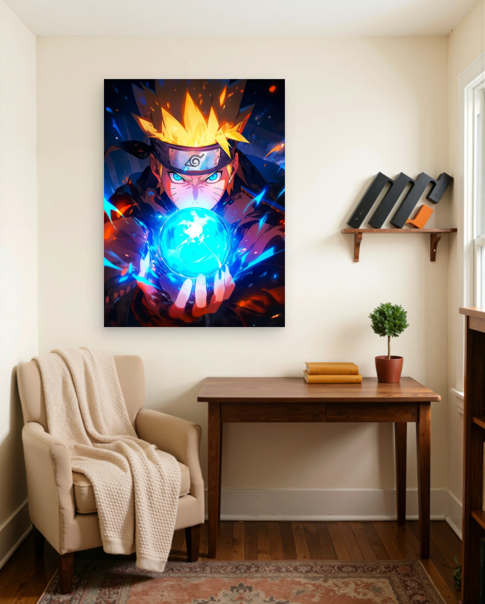 Naruto Uzumaki Blue Rasengan Poster — framed wall art poster by Memocult