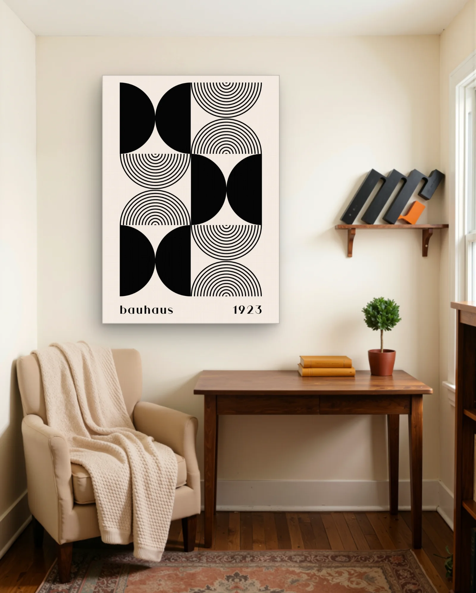 Bauhaus 1923 Black Semicircle Grid Wall Art — Modern Digital Art abstract & modern wall art poster