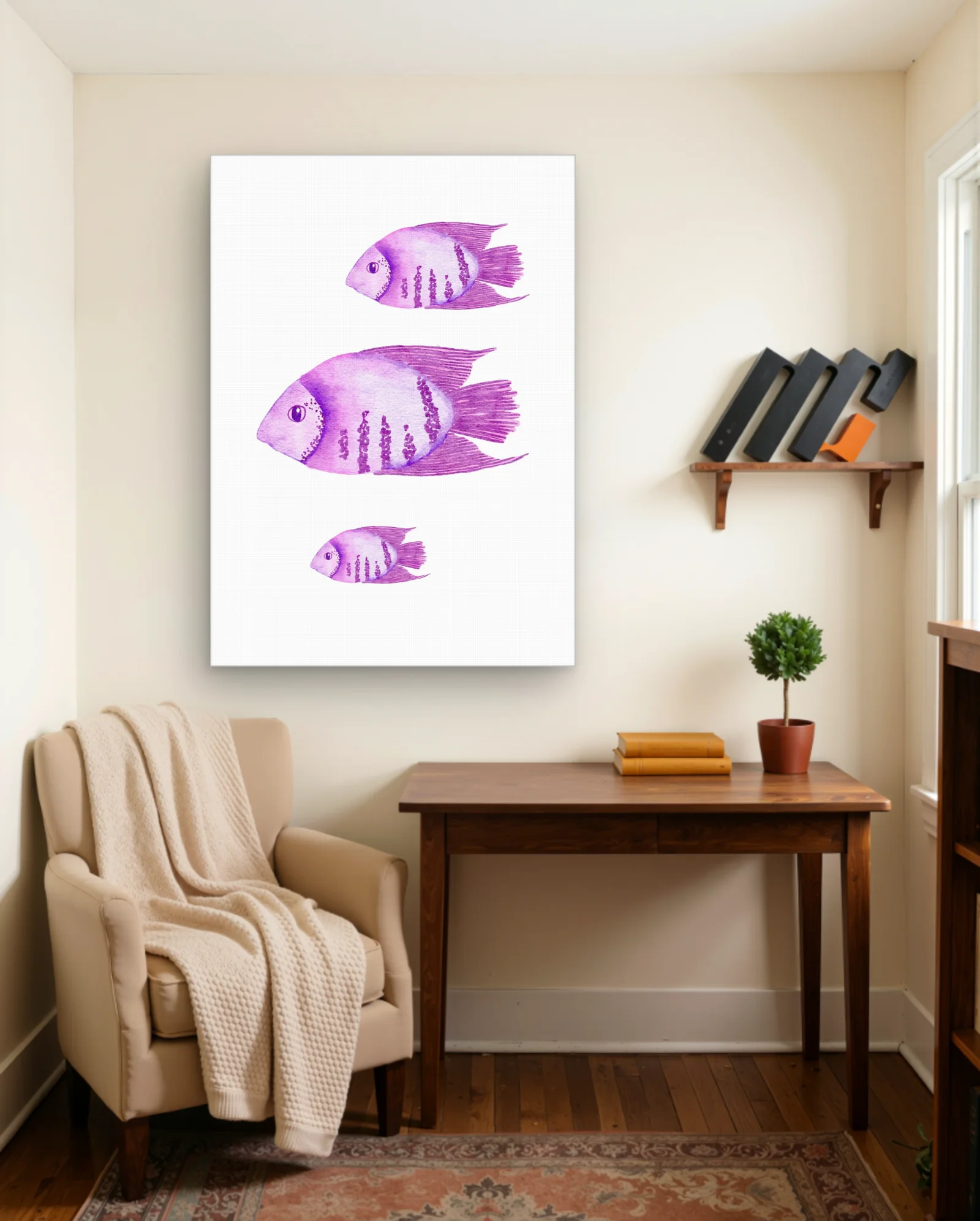 Purple Watercolor Fish Wall Art — framed wall art poster by Memocult