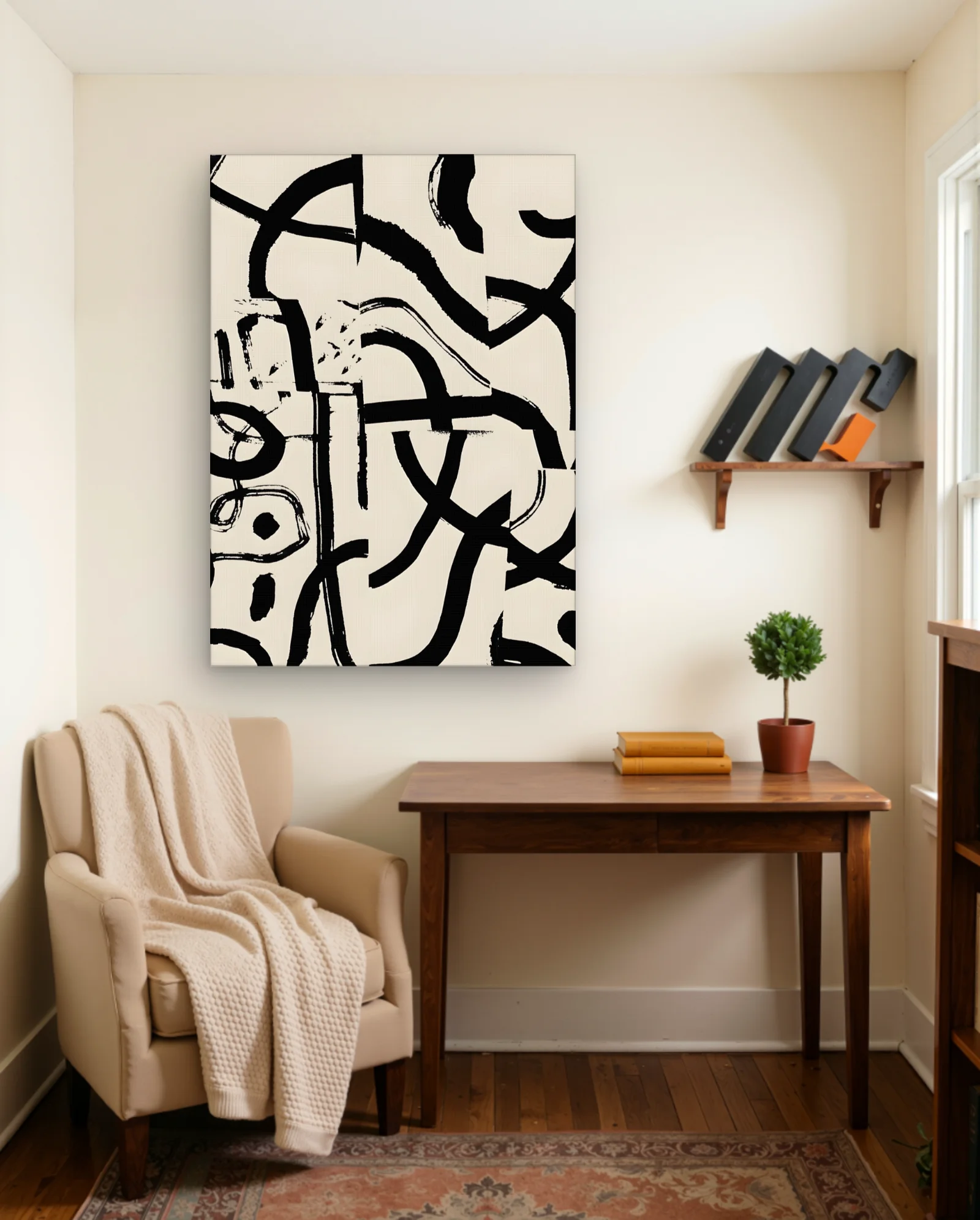 Black Brushstrokes On Cream Wall Art — framed wall art poster by Memocult