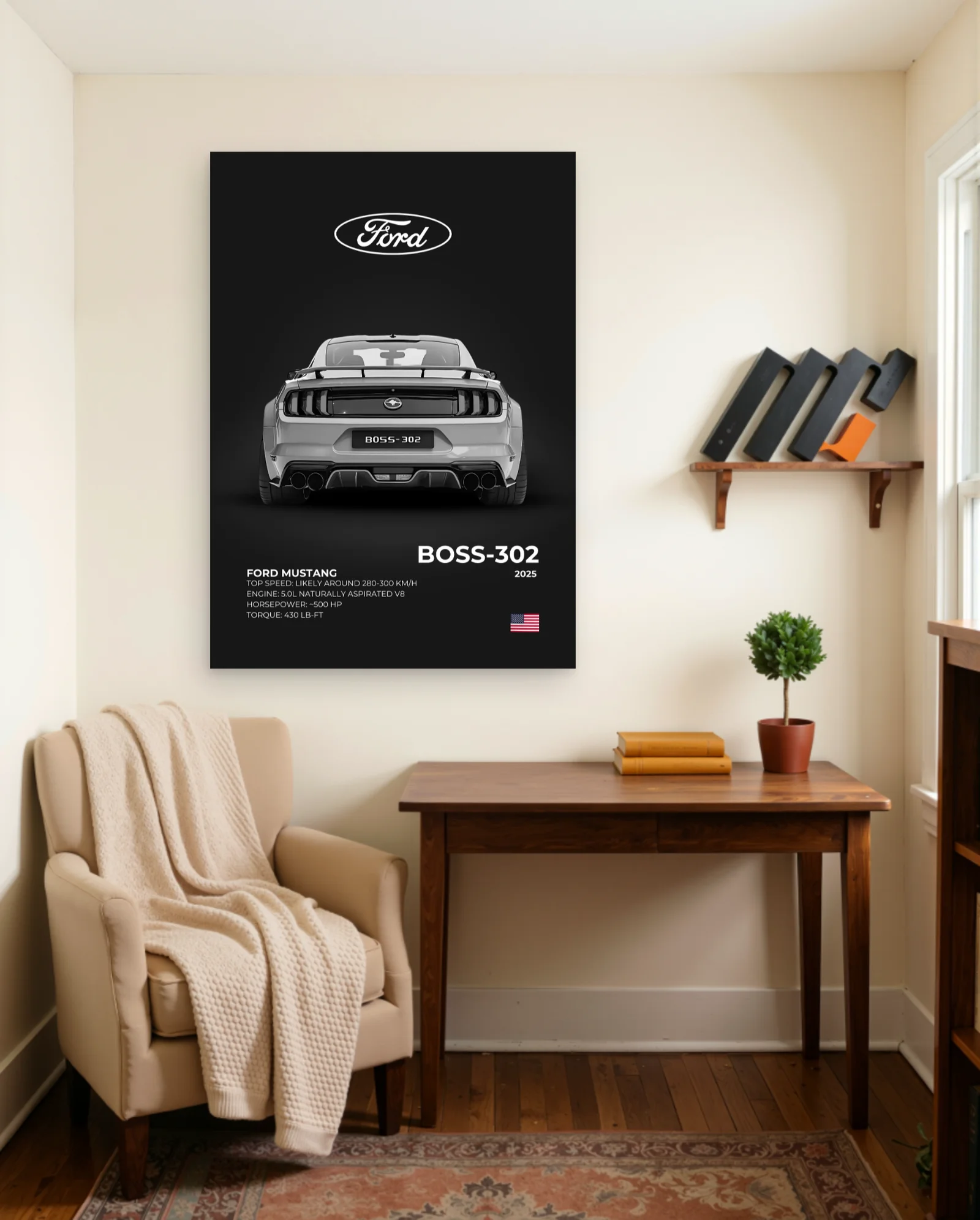 Ford Mustang BOSS-302 2025 Poster — framed wall art poster by Memocult