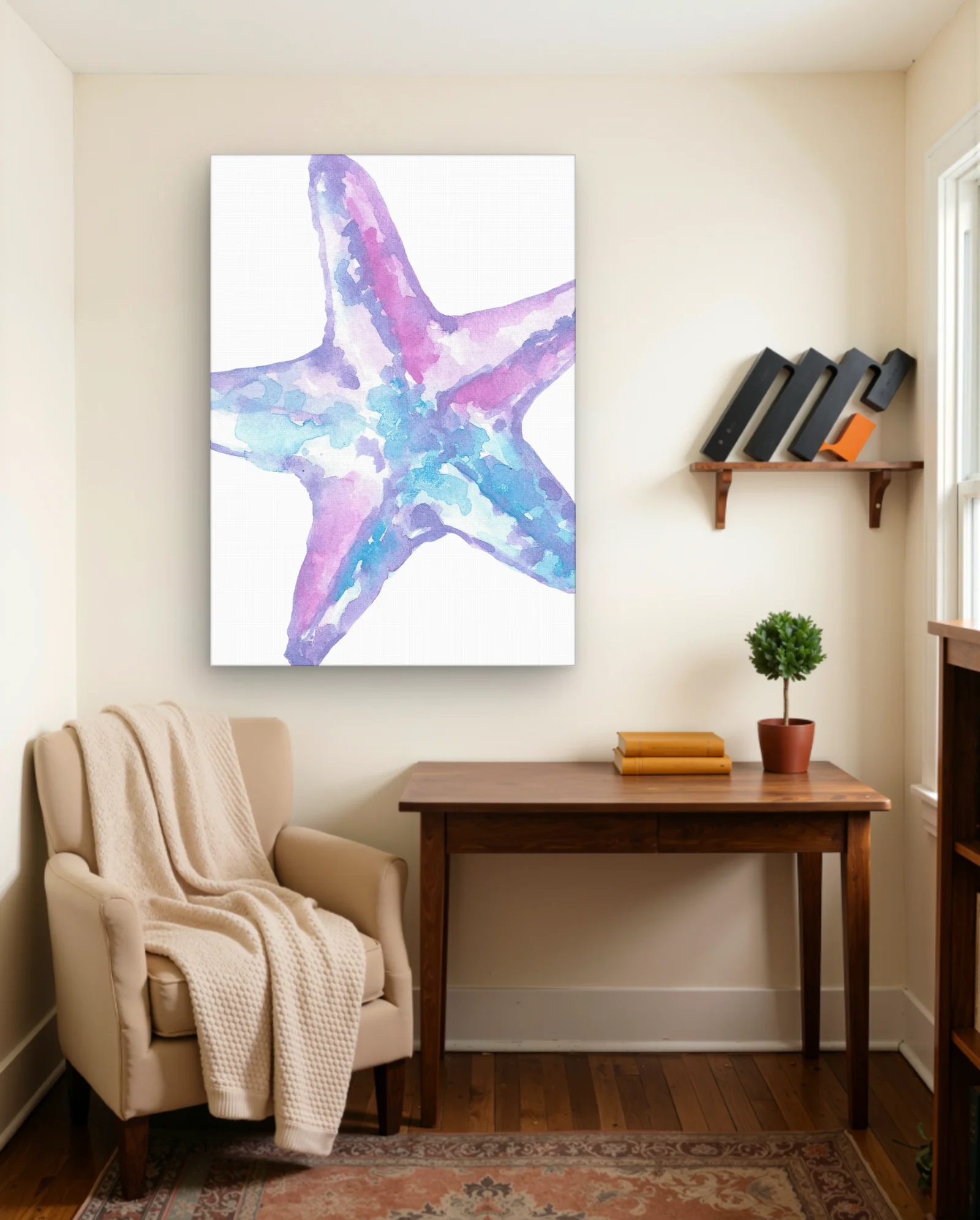 Lavender Aqua Starfish Watercolor Wall Art — framed wall art poster by Memocult