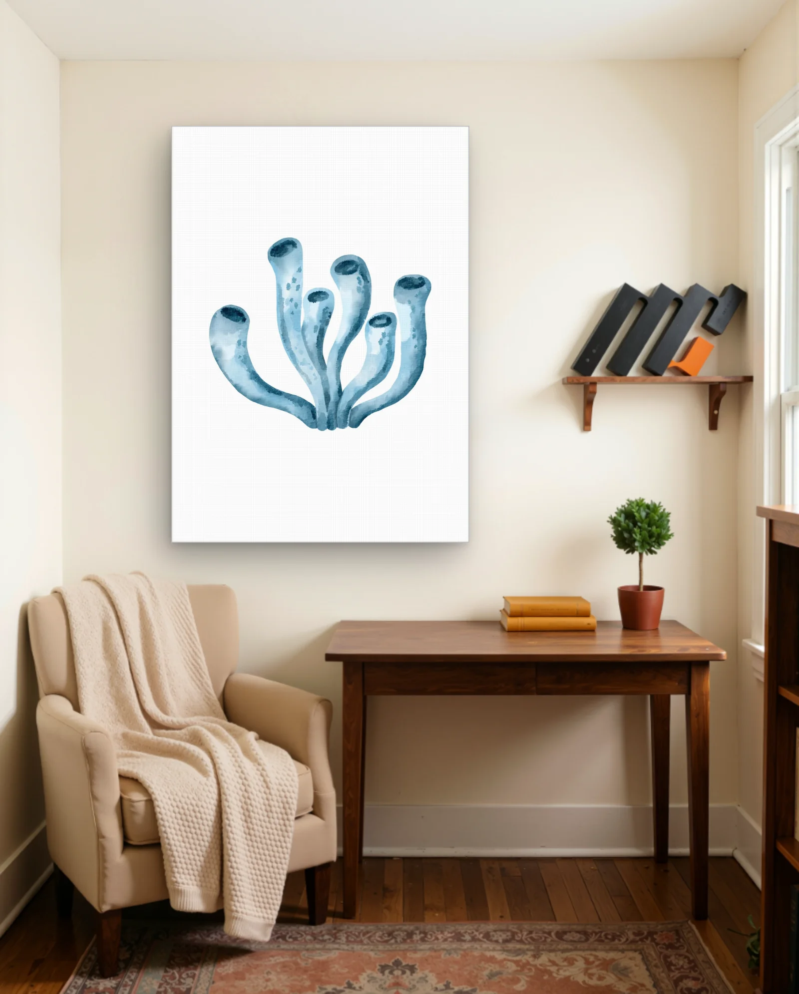 Blue Tube Coral Watercolor Wall Art — framed wall art poster by Memocult