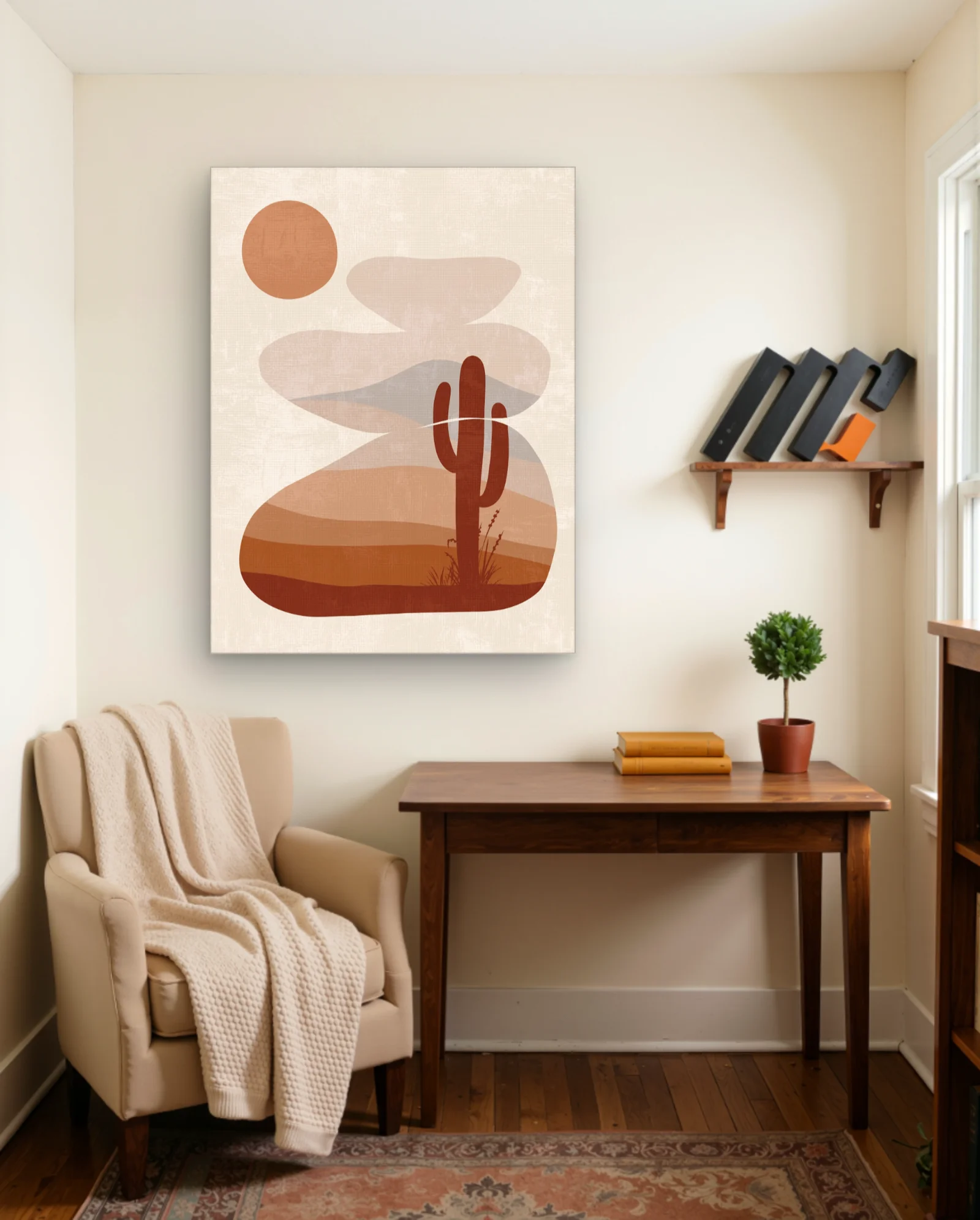 Ochre Desert Cactus Sun Wall Art — framed wall art poster by Memocult