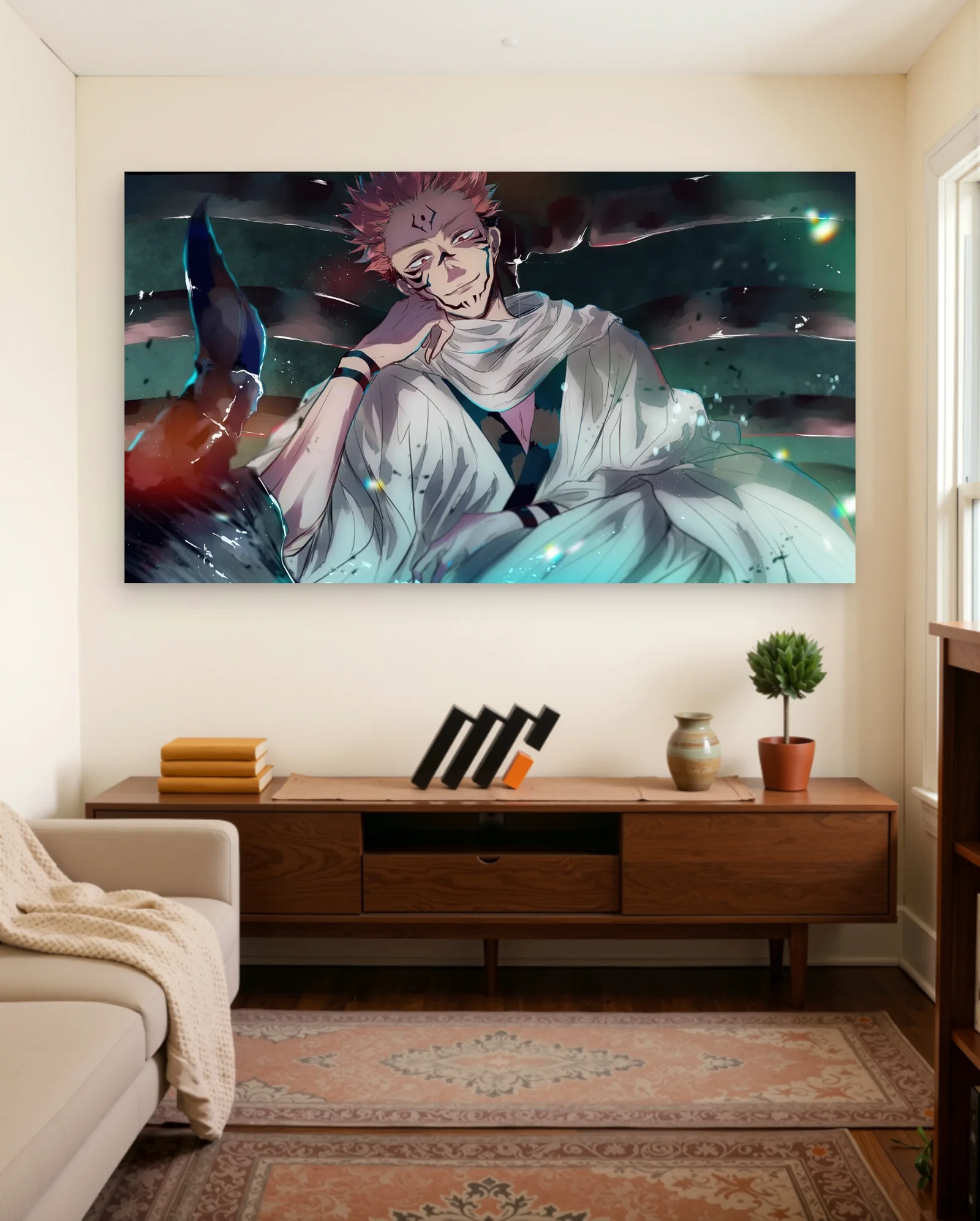 Sukuna Smirking Pose Jujutsu Kaisen Poster — framed wall art poster by Memocult