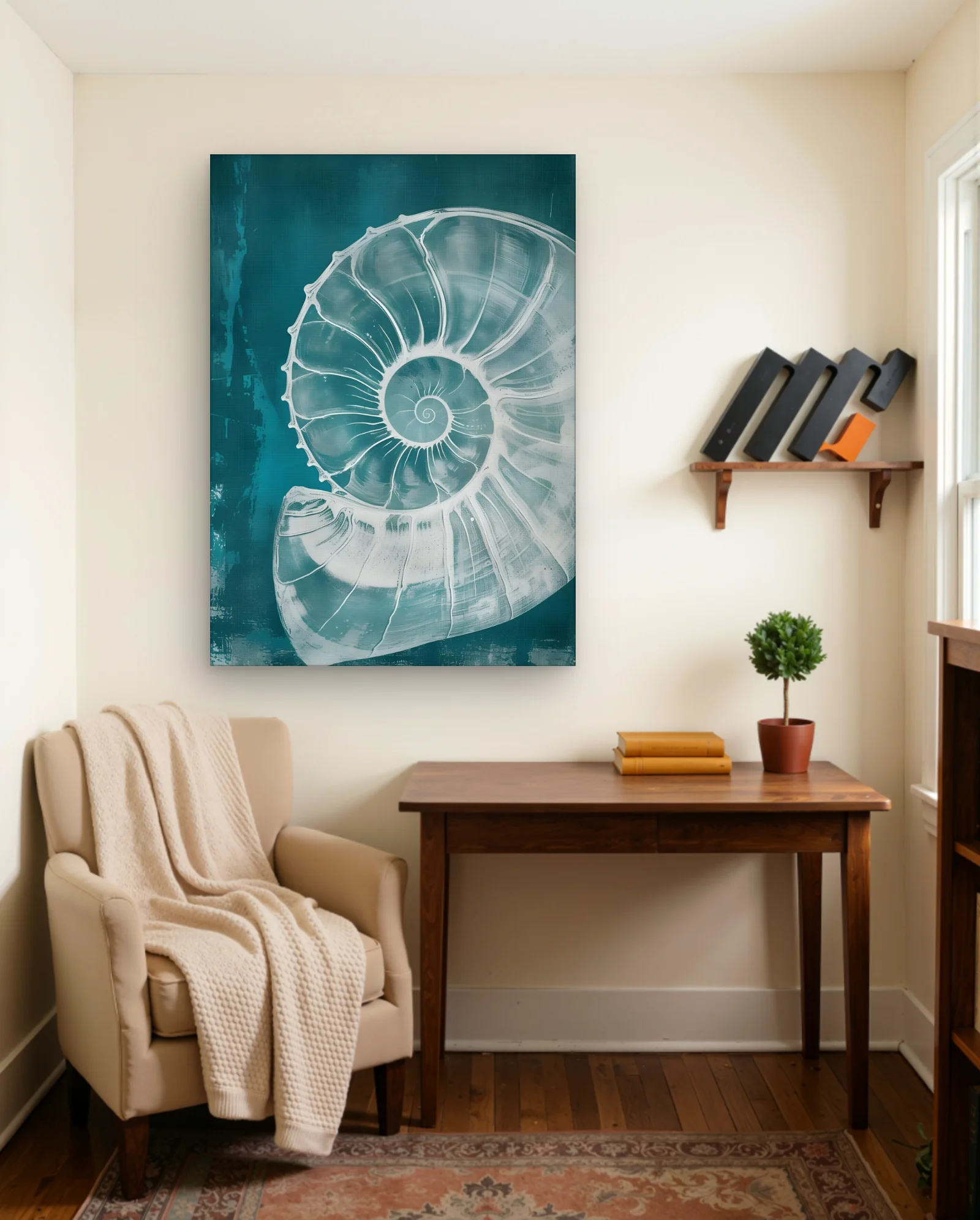 Teal Nautilus Spiral Wall Art — Abstract abstract & modern wall art poster