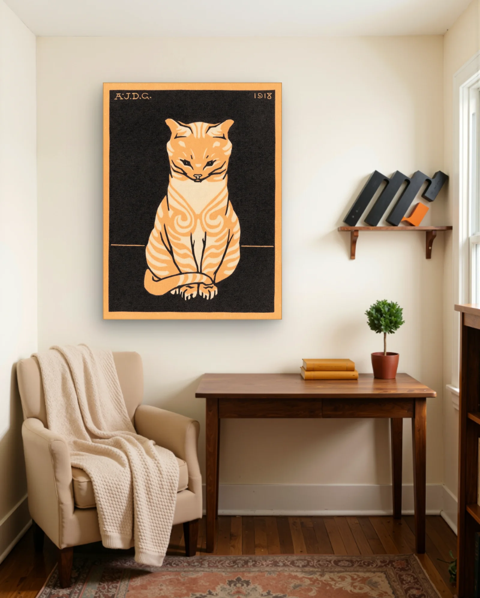 Sitting Cat A J D G 1918 Art Print — framed wall art poster by Memocult