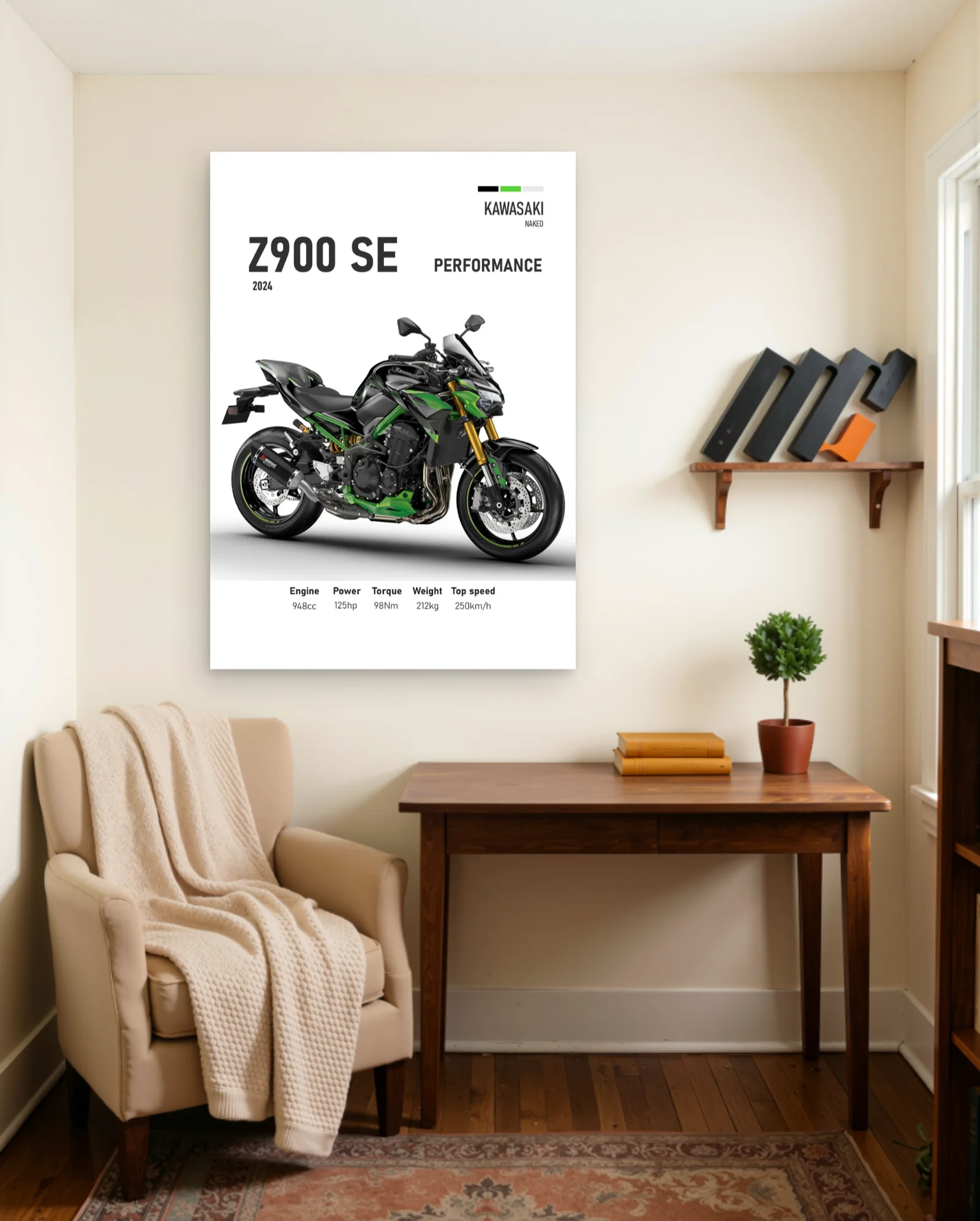 Kawasaki Z900 SE Performance 2024 Poster — framed wall art poster by Memocult