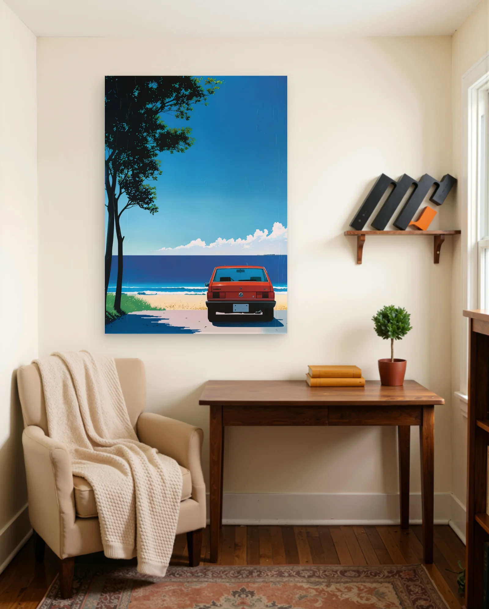Volkswagen Golf Mk1 Red Poster — framed wall art poster by Memocult