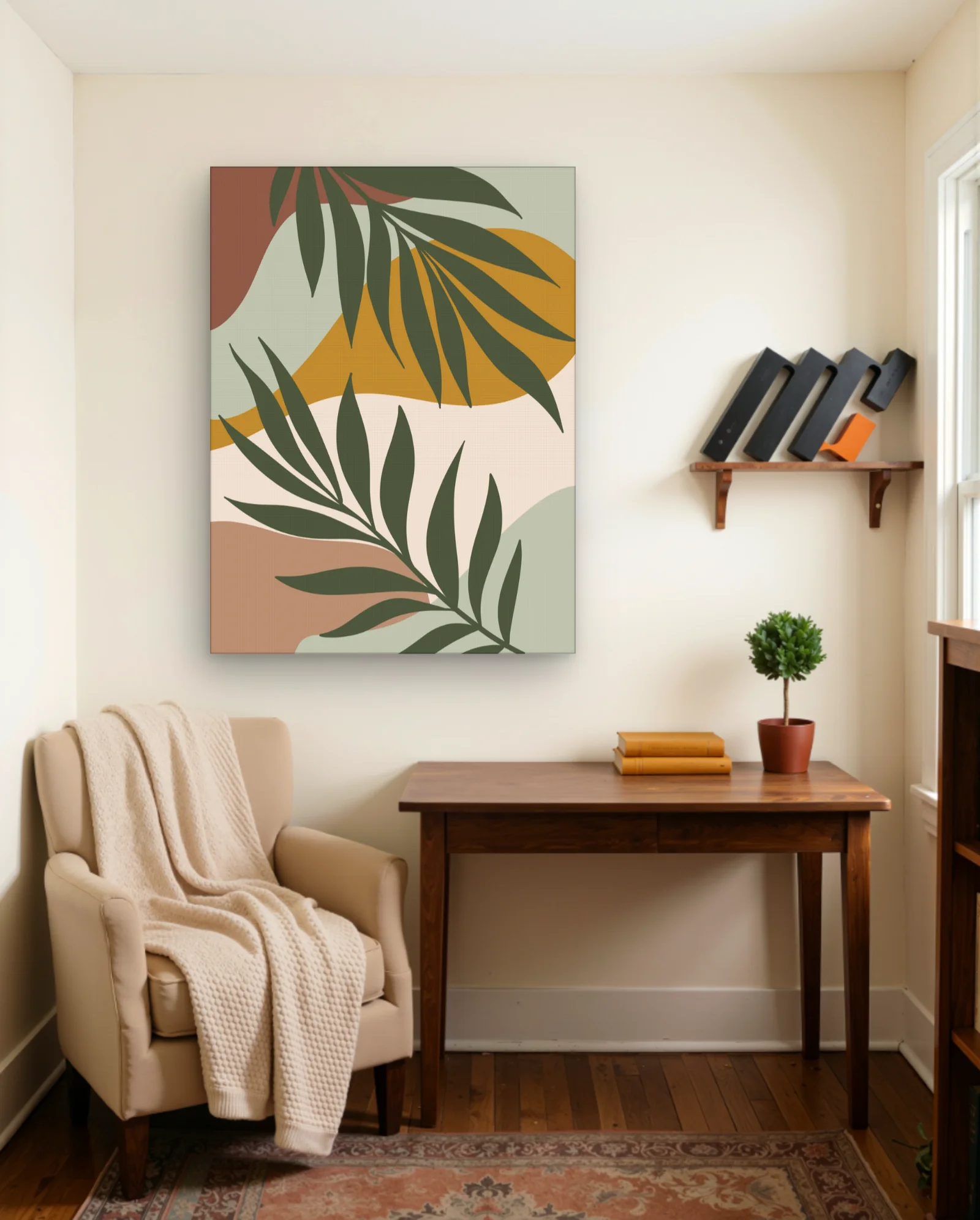 Green Palm Leaves Earth Tone Abstract Wall Art — Modern Digital Art abstract & modern wall art poster