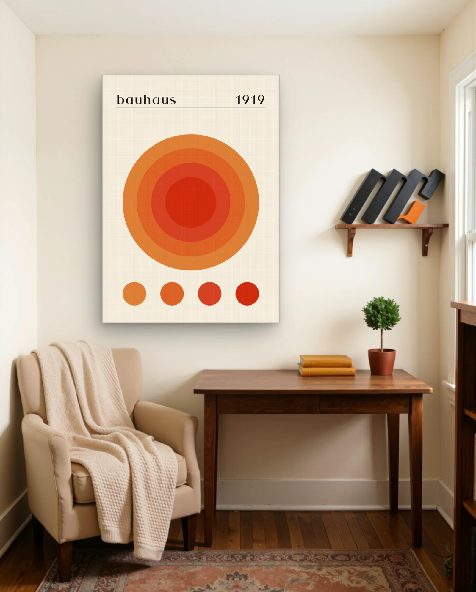 Bauhaus 1919 Orange Concentric Circles Wall Art — Modern Digital Art abstract & modern wall art poster