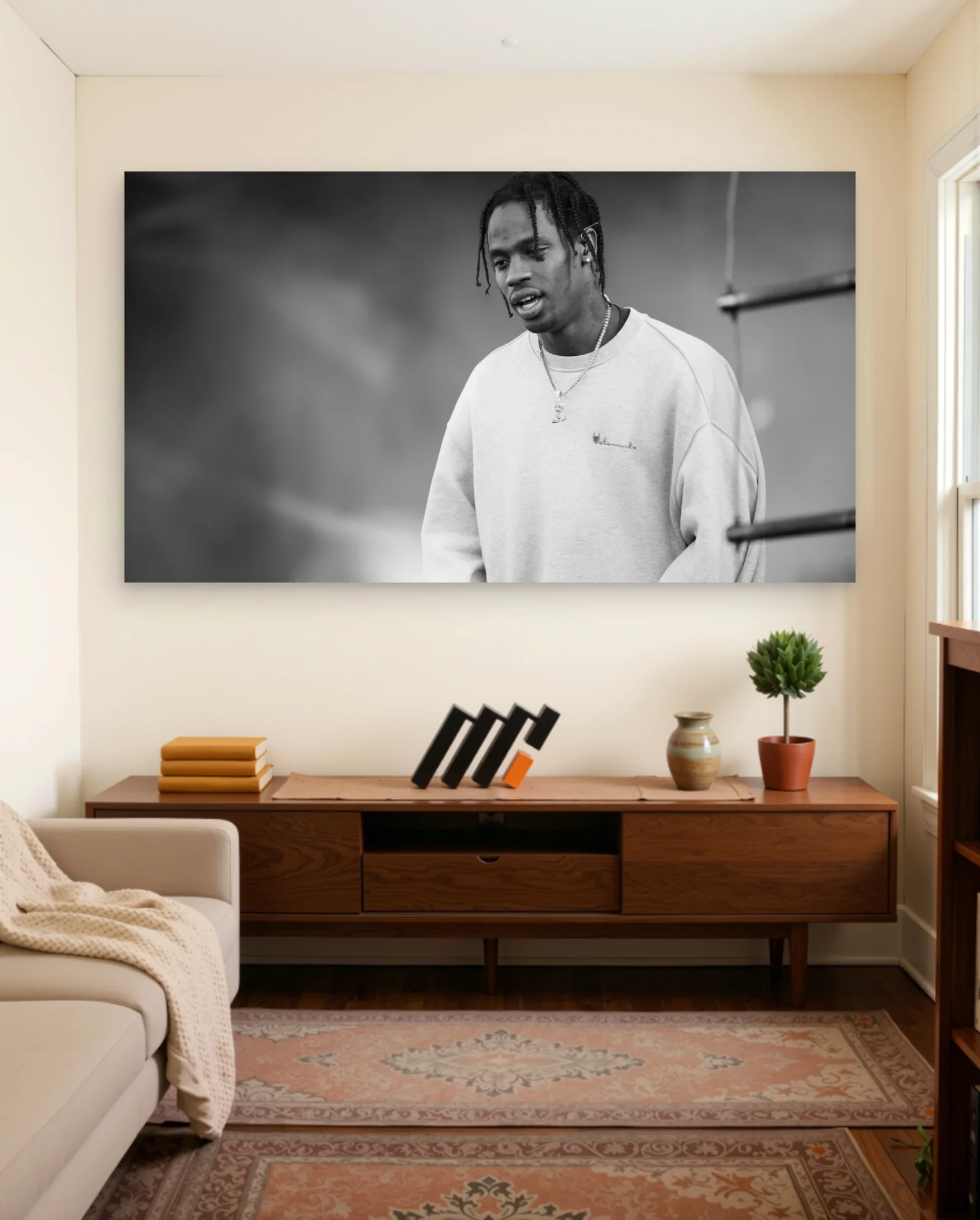 Travis Scott Black And White Portrait Poster — framed wall art poster by Memocult