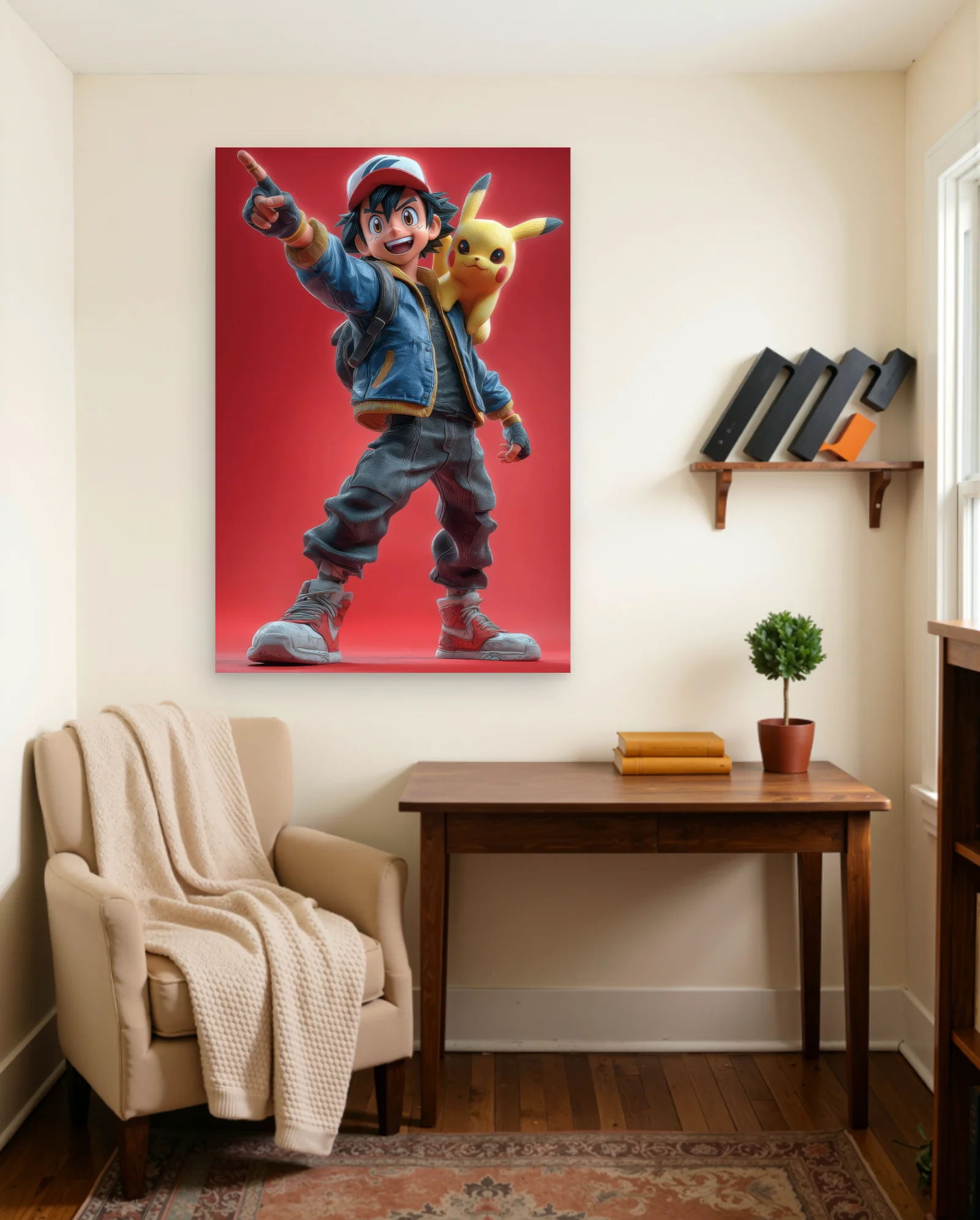Pokemon Ash And Pikachu Poster — framed wall art poster by Memocult