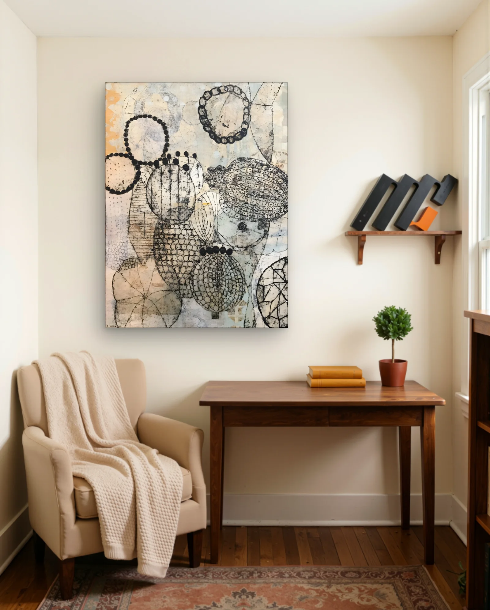 Monochrome Botanical Circles Collage Wall Art — framed wall art poster by Memocult