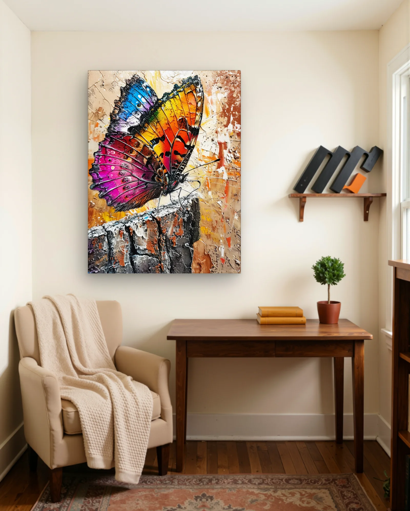 Rainbow Butterfly Textured Paint Wall Art — Abstract abstract & modern wall art poster