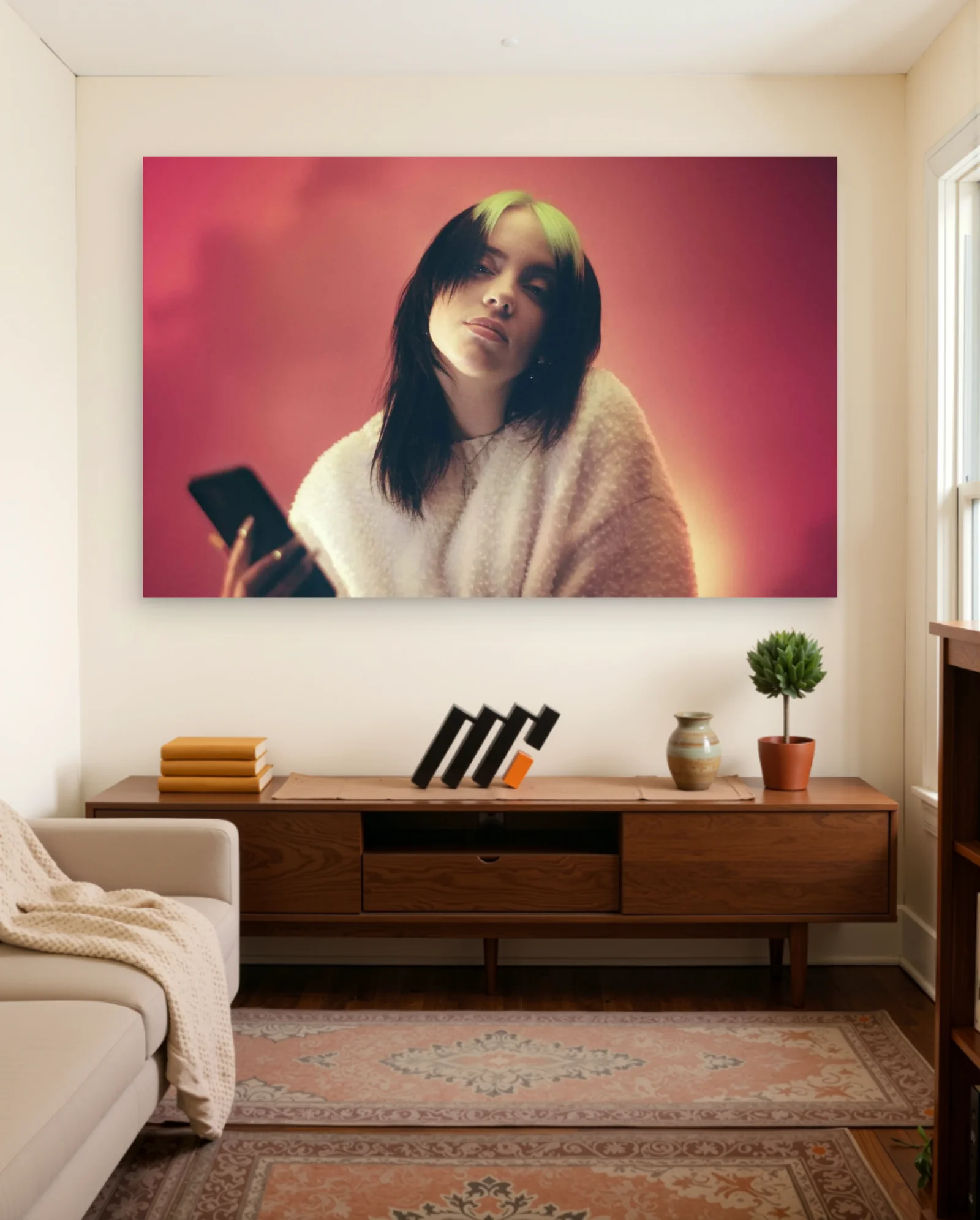 Billie Eilish Green Streaks Poster — framed wall art poster by Memocult