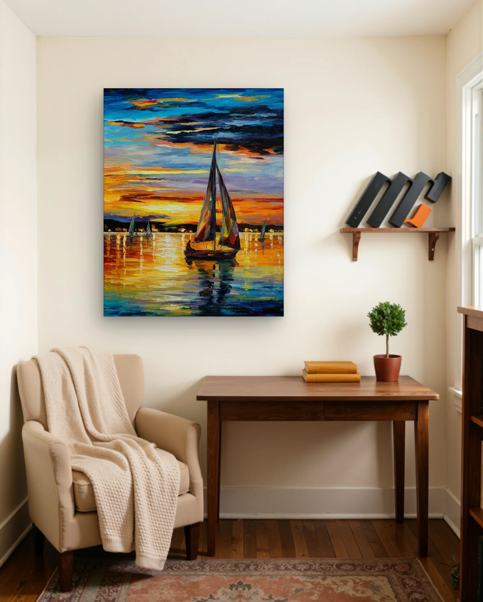 Sailboats At Sunset Wall Art — framed wall art poster by Memocult