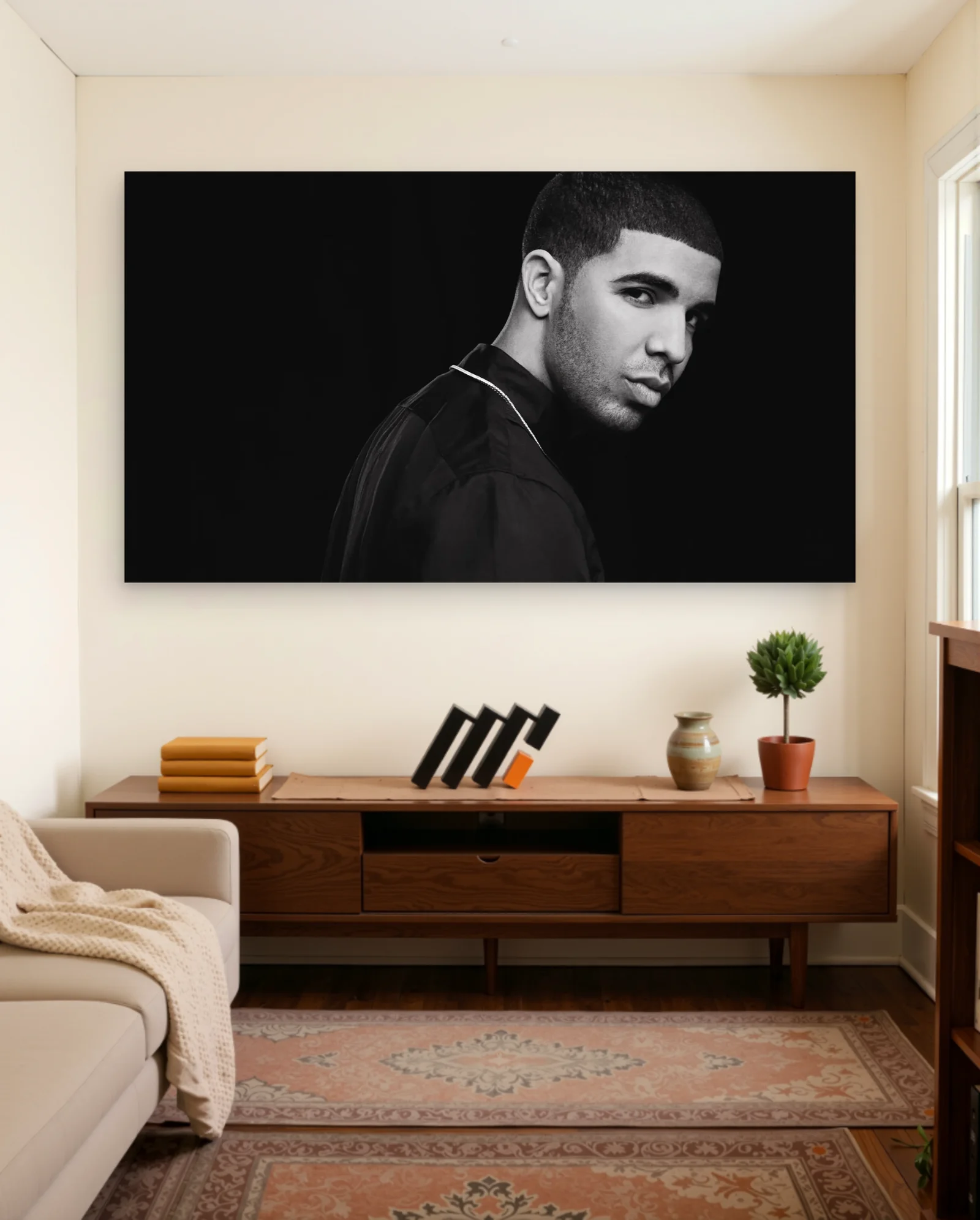 Drake Black Shirt White Piping Poster — framed wall art poster by Memocult